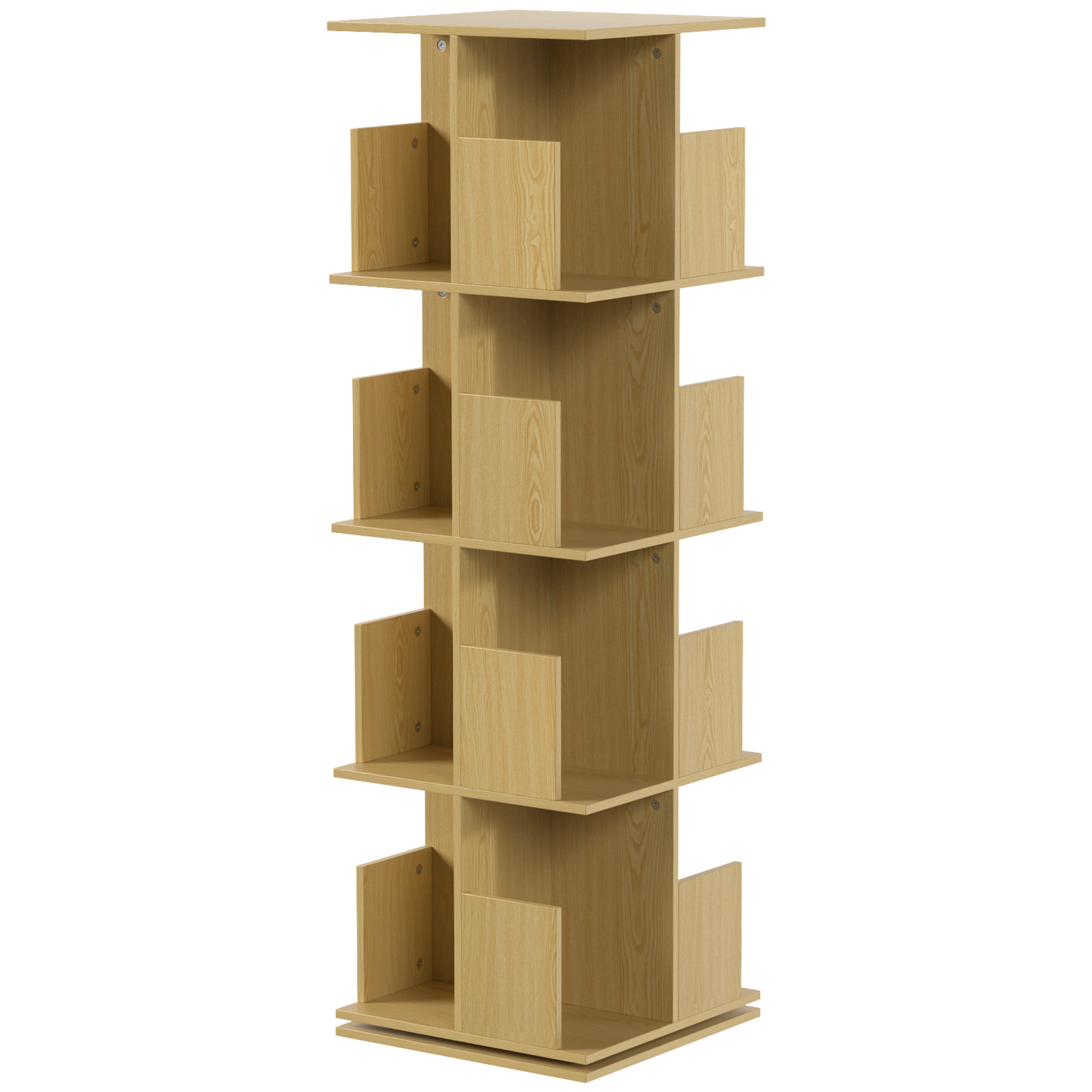 HOMCOM Drehbares Bücherregal 360° mit 4 Ebenen, Regal mit 16 Fächern, Aufbewahrung für Wohnzimmer, Büro, Schlafzimmer, 39 x 39 x 128,3 cm, Eiche Aosom