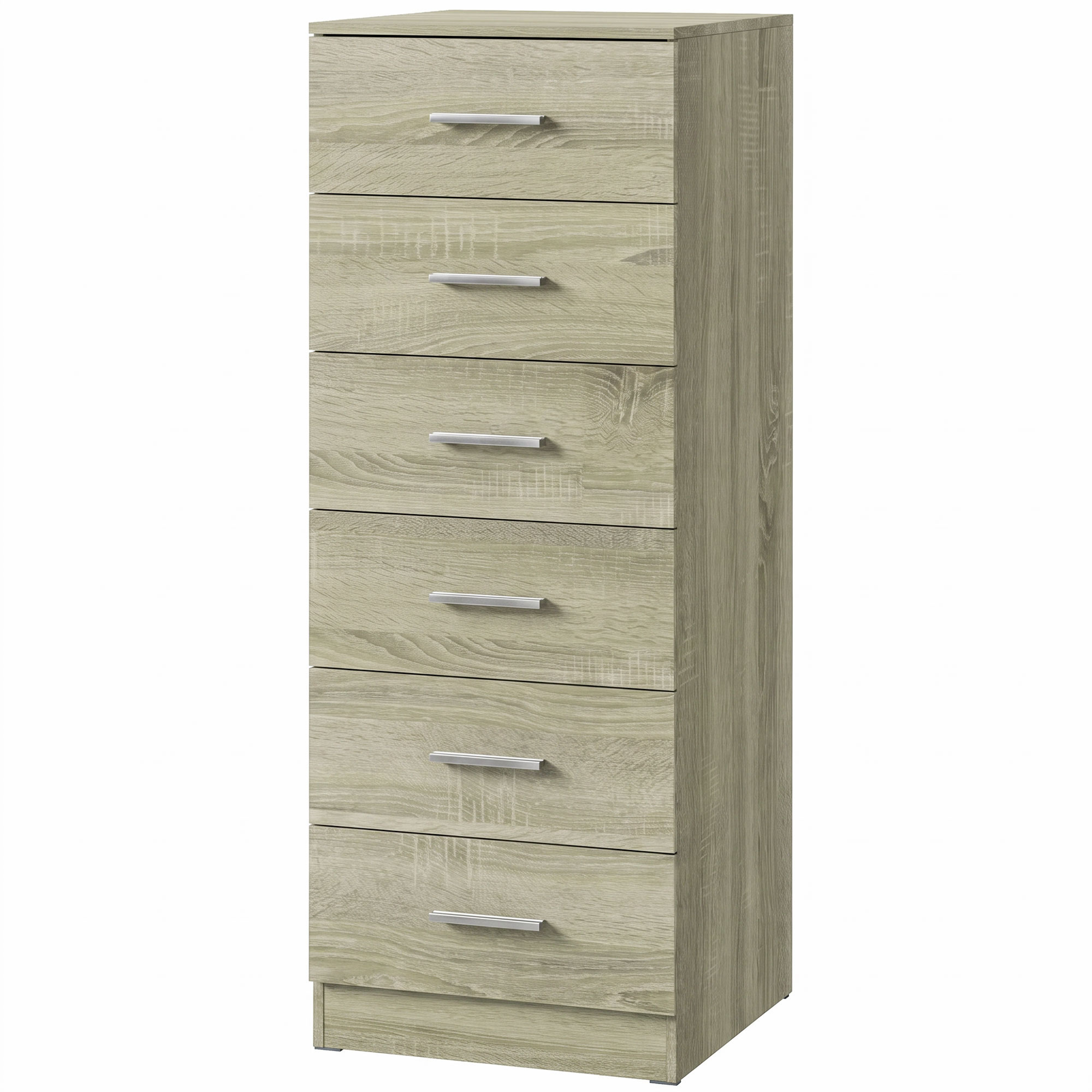 HOMCOM Kommode 6 Schubladen, kompakter Aufbewahrungsschrank, Modernes Design, Kommode für Schlafzimmer, Diele, Flur, 40 x 40 x 110 cm, Eiche Aosom