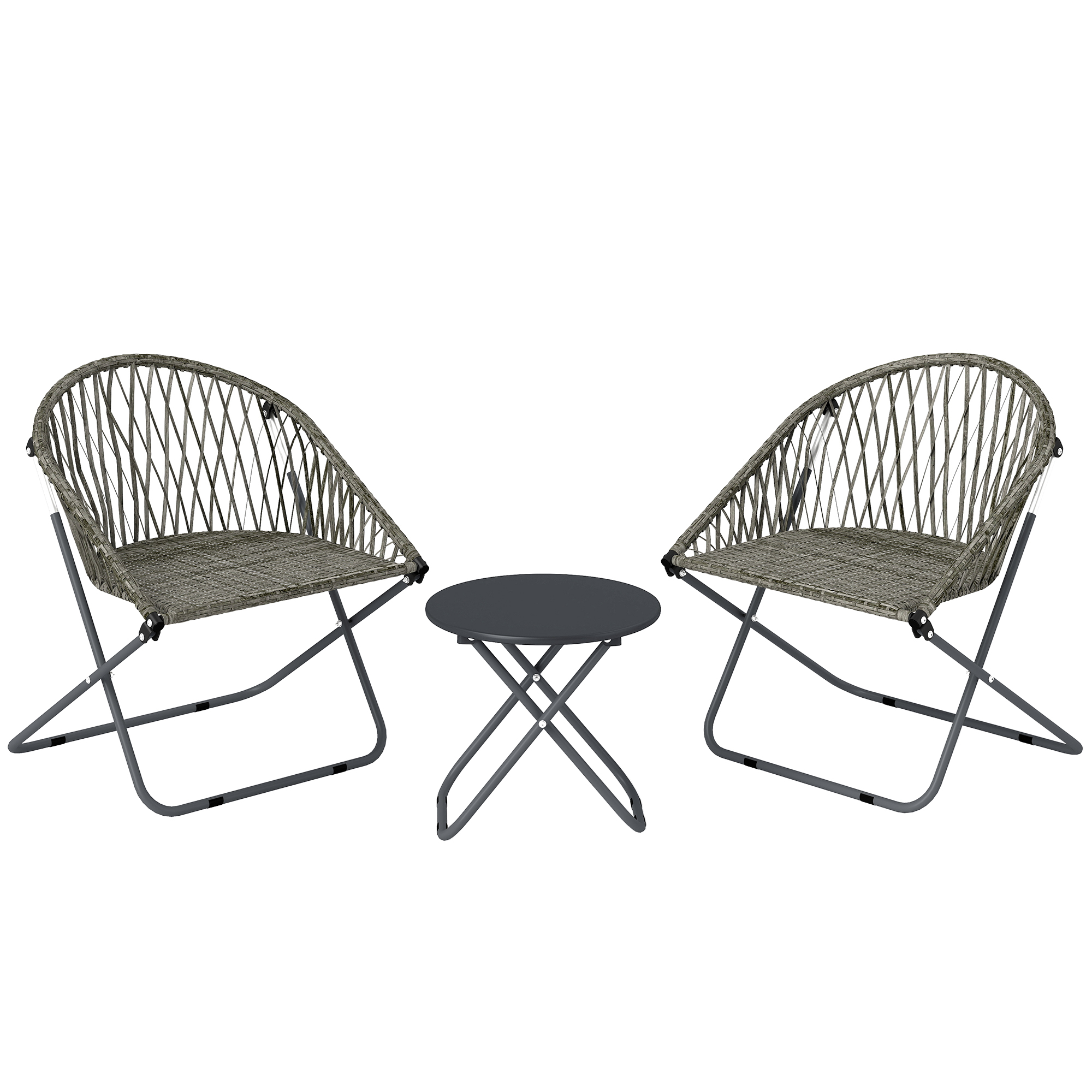 Outsunny Grey Patio Bistro Set, Folding Patio Furniture Set With 2 Chairs And Table,