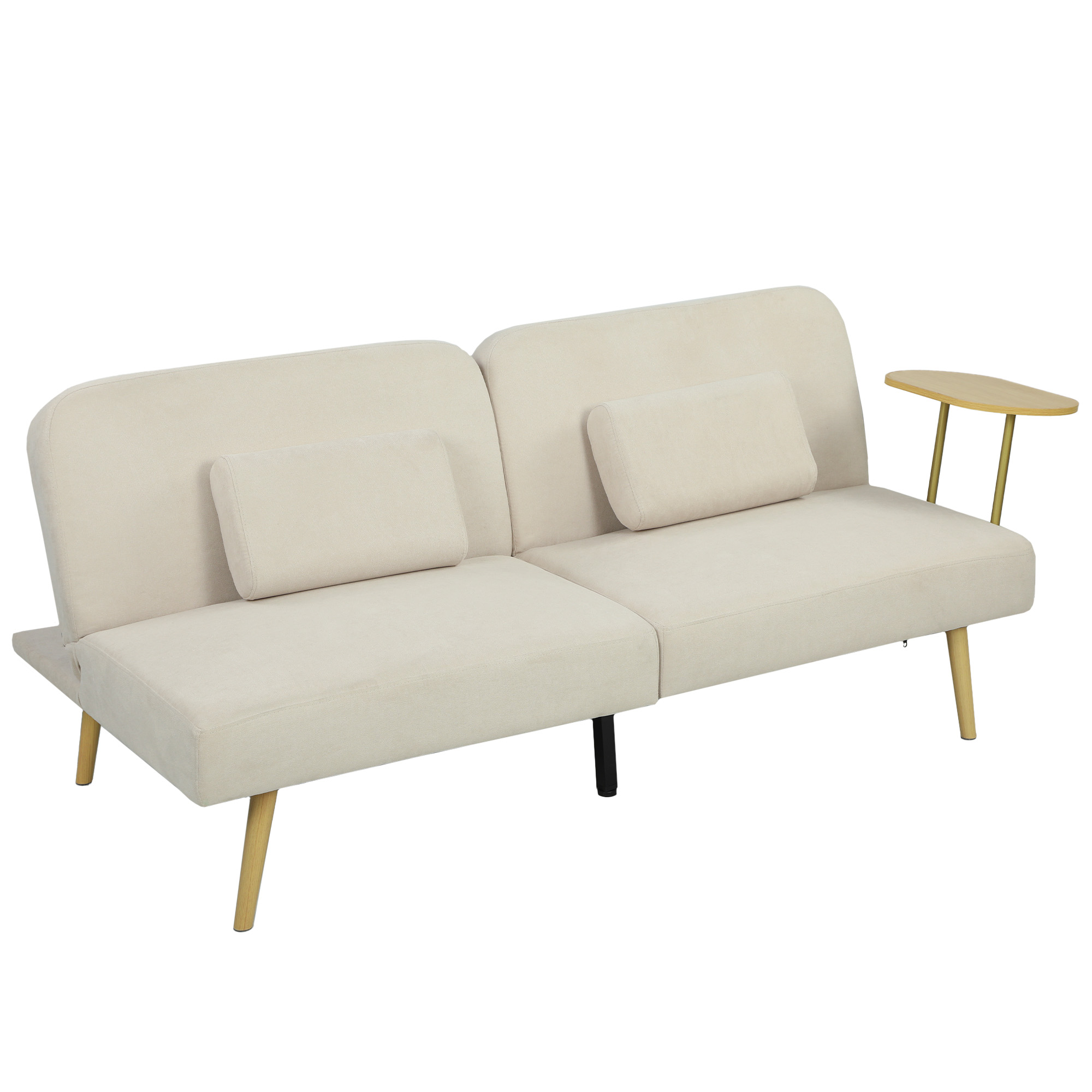 HOMCOM Sofá Cama Individual con Mesa Auxiliar 3 en 1 con Respaldo Ajustable Apertura Clik-Clak 196x86x81 cm Beige | Aosom España