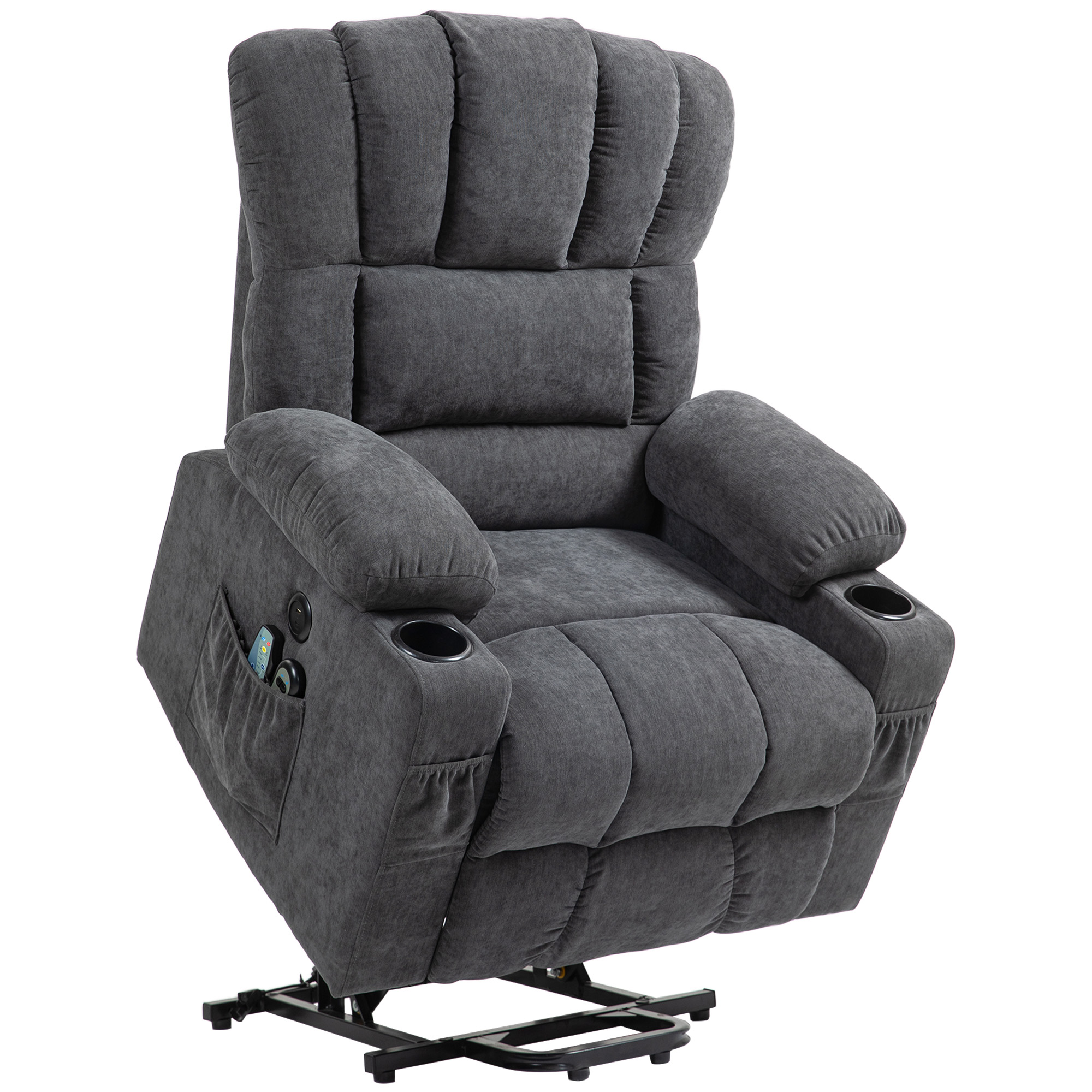 HOMCOM Fernsehsessel mit Aufstehhilfe Elektrisch Relaxsessel mit Liege-, Heiz- und Massagefunktion, TV-Sessel mit Typ-C- und USB-Anschlüssen, Becherhalter, Dunkelgrau   Aosom