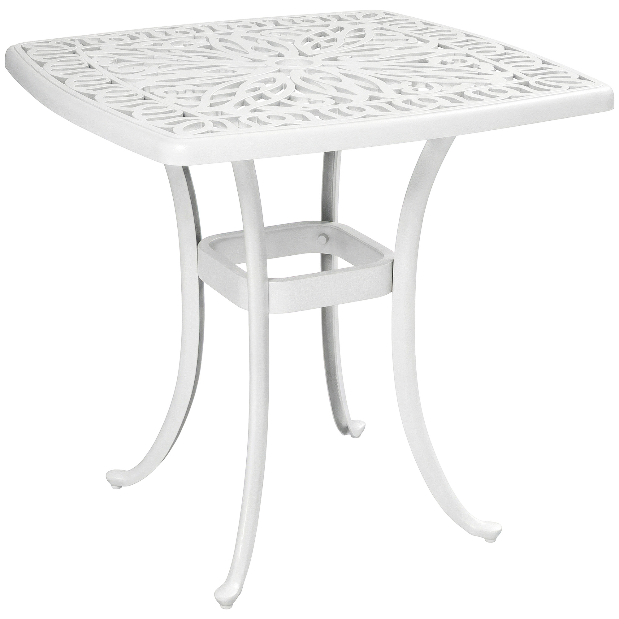 Outsunny White Outdoor Garden Table With 38Mm Dia. Umbrella Hole, Cast Aluminium Patio End Table With Anti-Slip Foot Pads For Garden