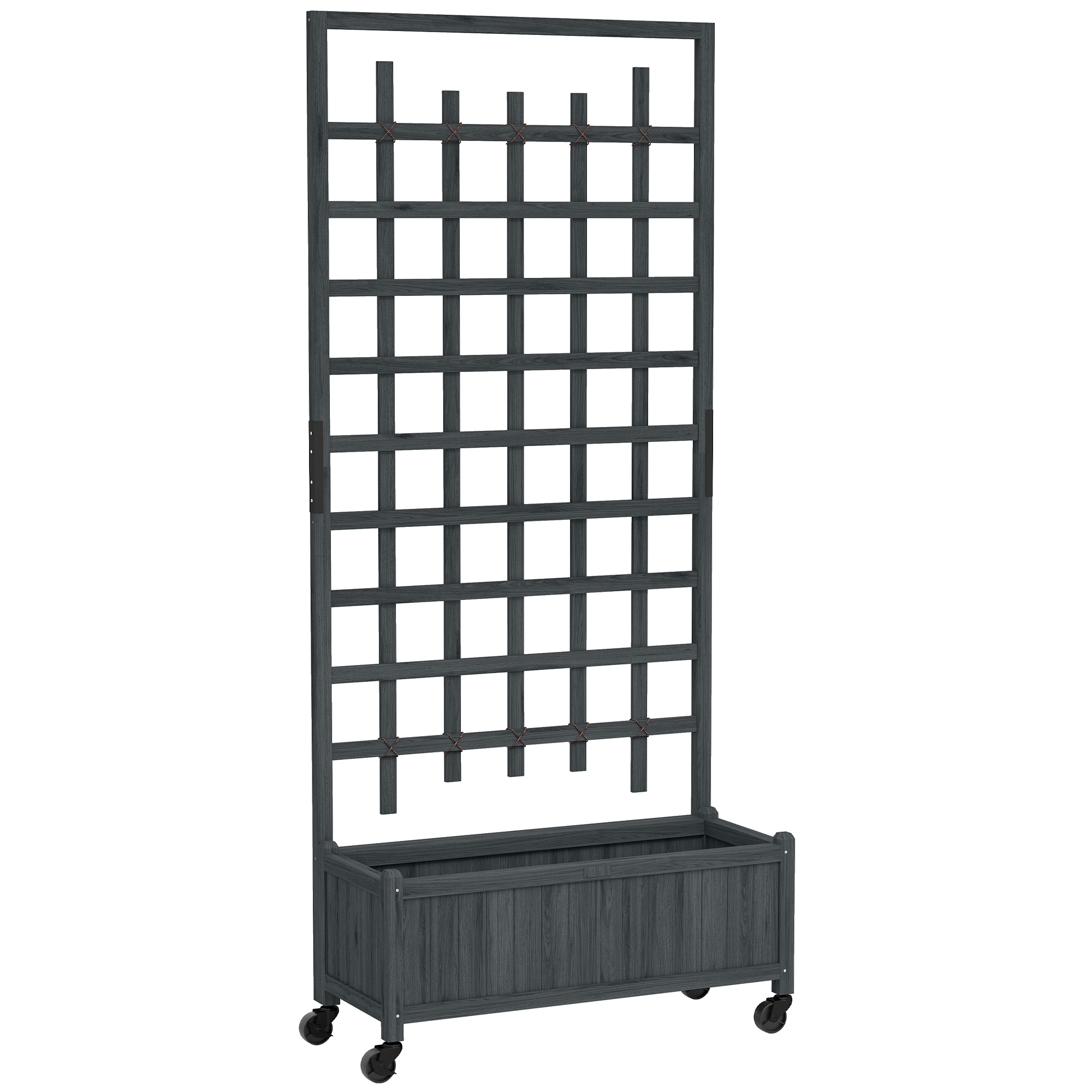 Outsunny Grey Wooden Trellis Planter, Raised Garden Bed With Wheels, To Climb And Grow Vegetables, Herbs And Flowers,