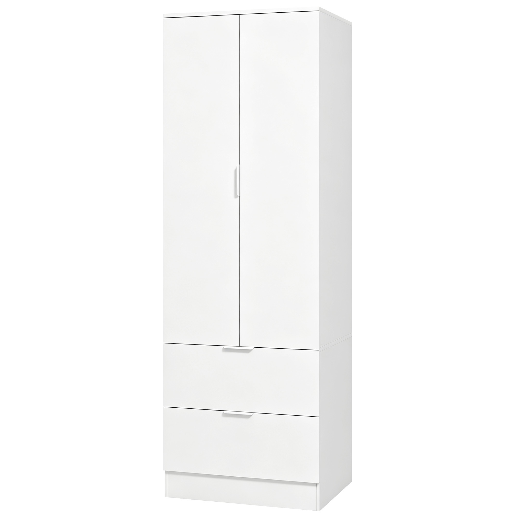HOMCOM Kleiderschrank mit 2 Schubladen, 2 Soft-Close-Türen und Kleiderstange, Kleiderschrank, modernes Dressing für Schlafzimmer, 60 x 47 x 180 cm, Weiß Aosom