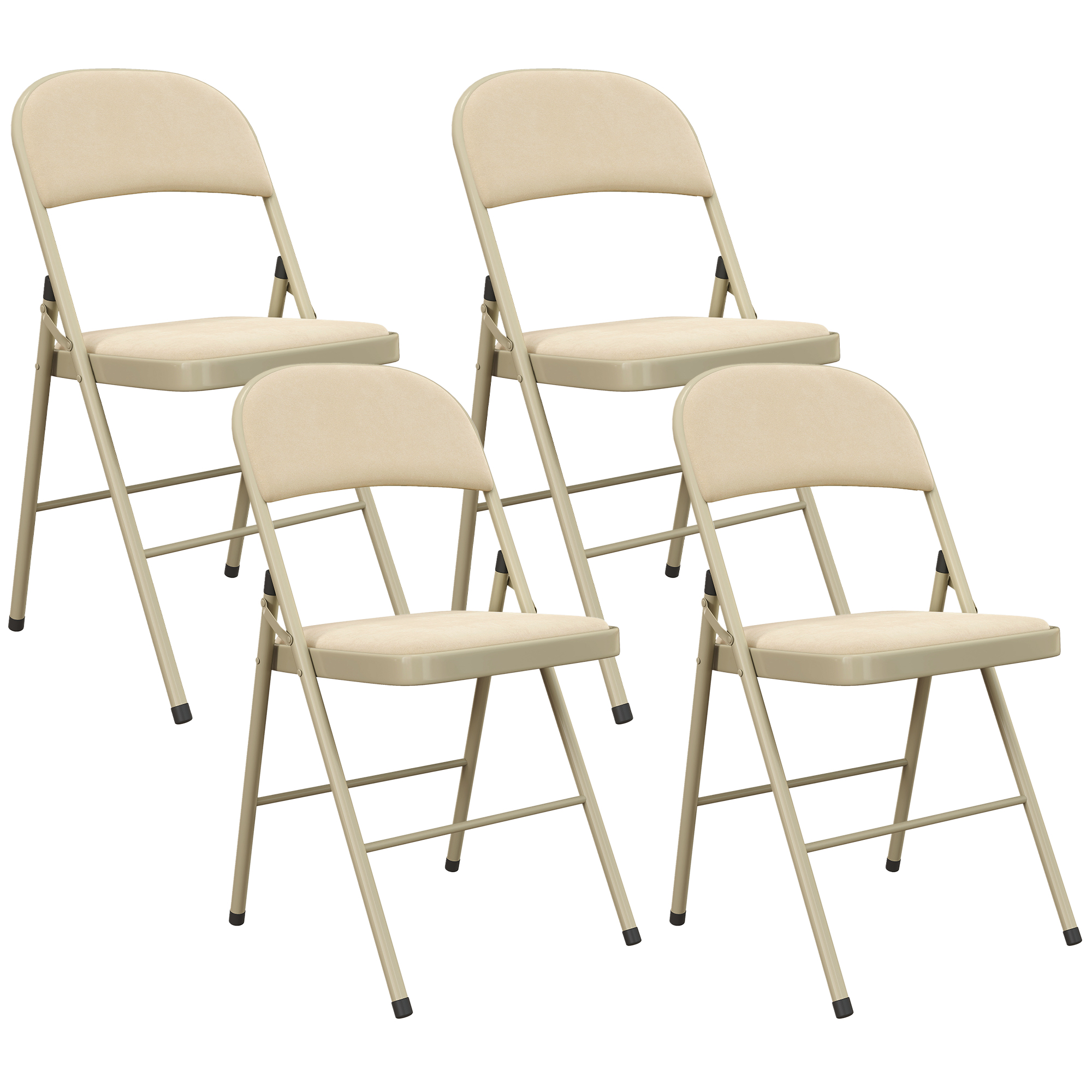 HOMCOM 4er-Set faltbare Esszimmerstühle für Innenbereich, tragbar, mit gepolsterten Sitz- und Rückenflächen aus Samt und Stahlrahmen, belastbar bis 120 kg, beige Aosom