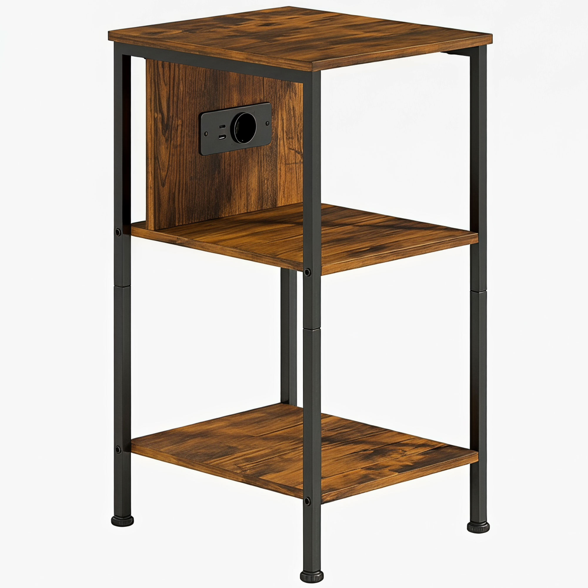 HOMCOM Table d'appoint avec station de charge, bout de canapé étroit avec 2 étagères ouvertes, style industriel, brun rustique HOMCOM Table d'appoint avec station de charge, bout de canapé étroit avec 2 étagères ouvertes, style industriel, brun rustique
