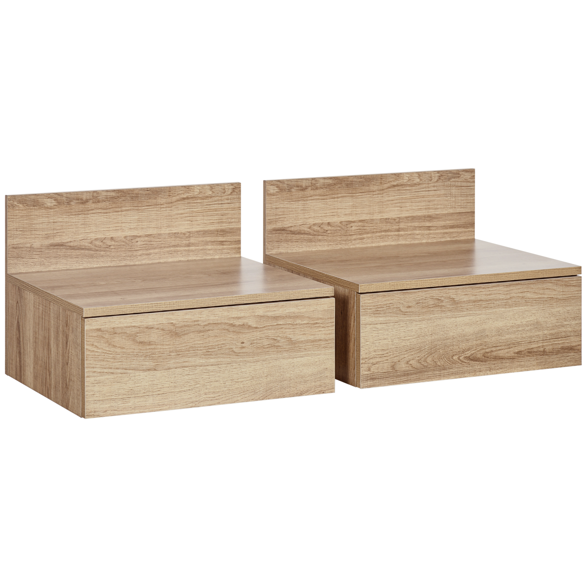 HOMCOM 2 Mesitas de Noche Flotantes con Cajón Diseño Moderno para Dormitorio Habitación 43x36,5x30,5 cm Natural | Aosom España