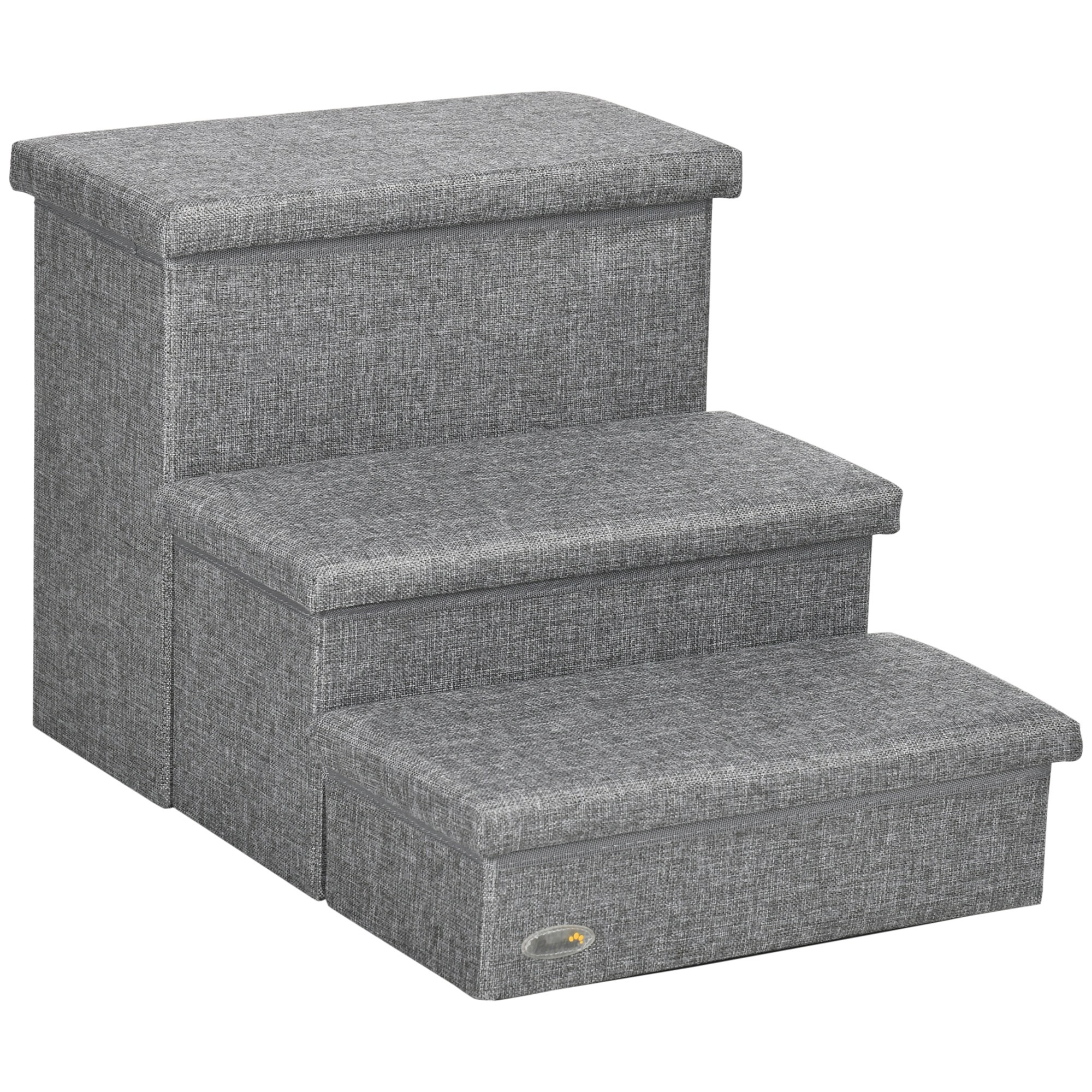 PawHut Escalera para Mascotas de 3 Peldaños con Espacio de Almacenamiento para Perros y Gatos 63,5x42,5x40,5 cm Gris | Aosom España