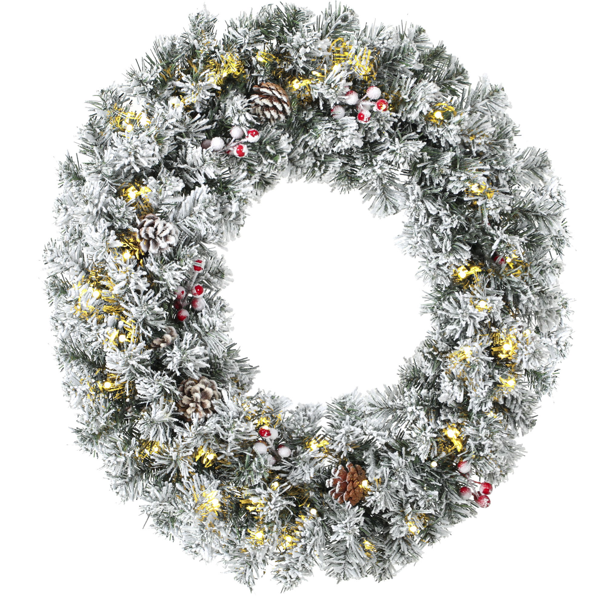 HOMCOM Schneebesetzte Weihnachtsgirlande 60 cm mit 8 LED-Modi, Tartan-Schleife, 140 Zweige, Zapfen und Beeren, Tür- und Fensterdekoration, Grün Aosom