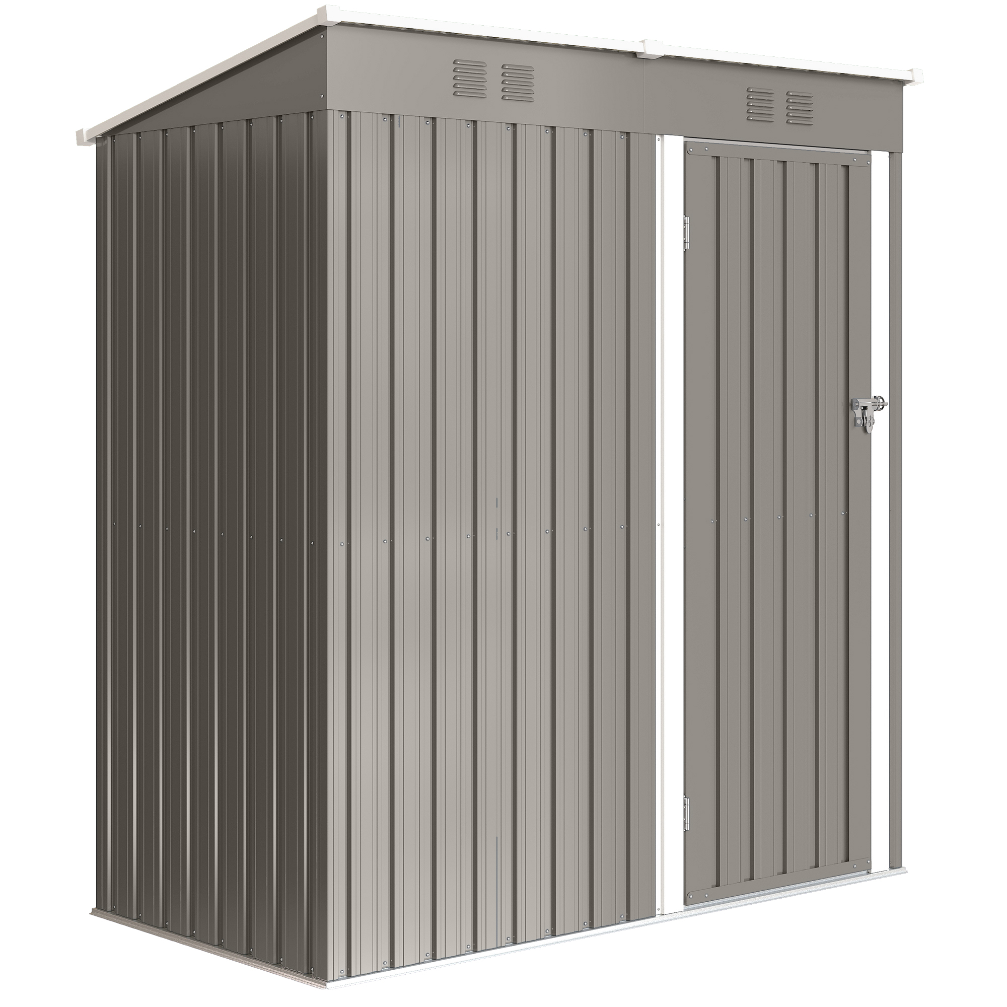 Outsunny 5 x 3 ft Lean-to Garden Shed, Outdoor Storage Shed with Lockable Door and Vents, Light Grey
