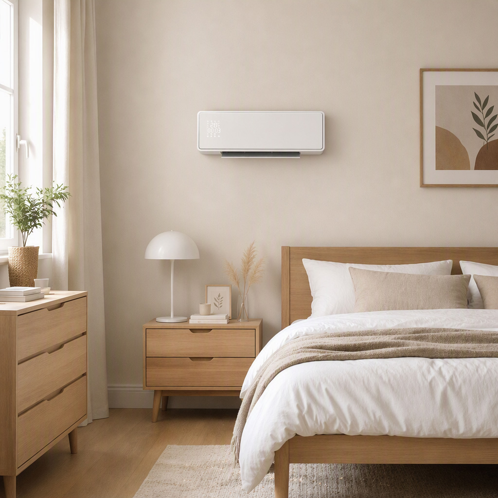 Seinale kinnitatav 2000W keraamiline elektriradiaator, ventilaator, termostaat, taimer, kaugjuhtimispult, klaaspaneel, valge