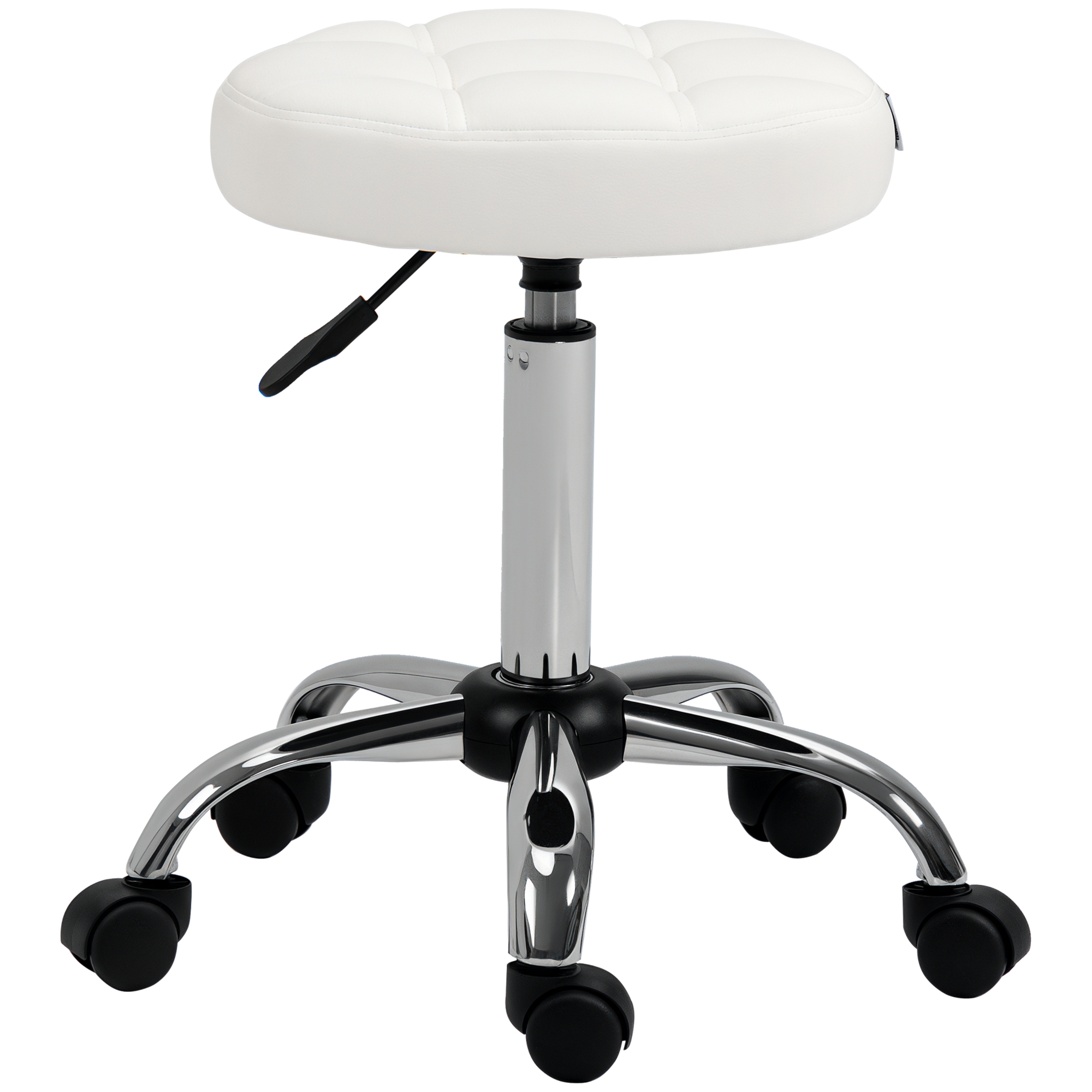 HOMCOM Taburete de Trabajo Giratorio con Ruedas Altura Ajustable 48-63 cm en Cuero PU para Peluquería Cosmética Dentista | Aosom España