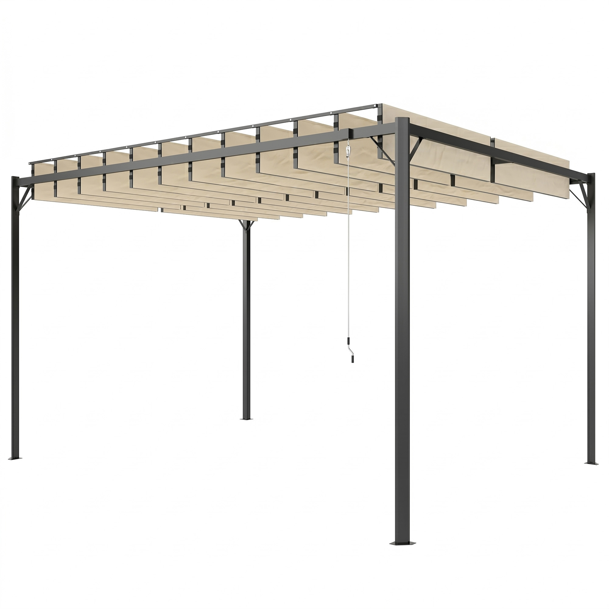 Outsunny Pérgola de Jardín 3x4 m con Protección UPF 50+ Gazebo con Techo Ajustable Estructura de Metal para Exterior Crema