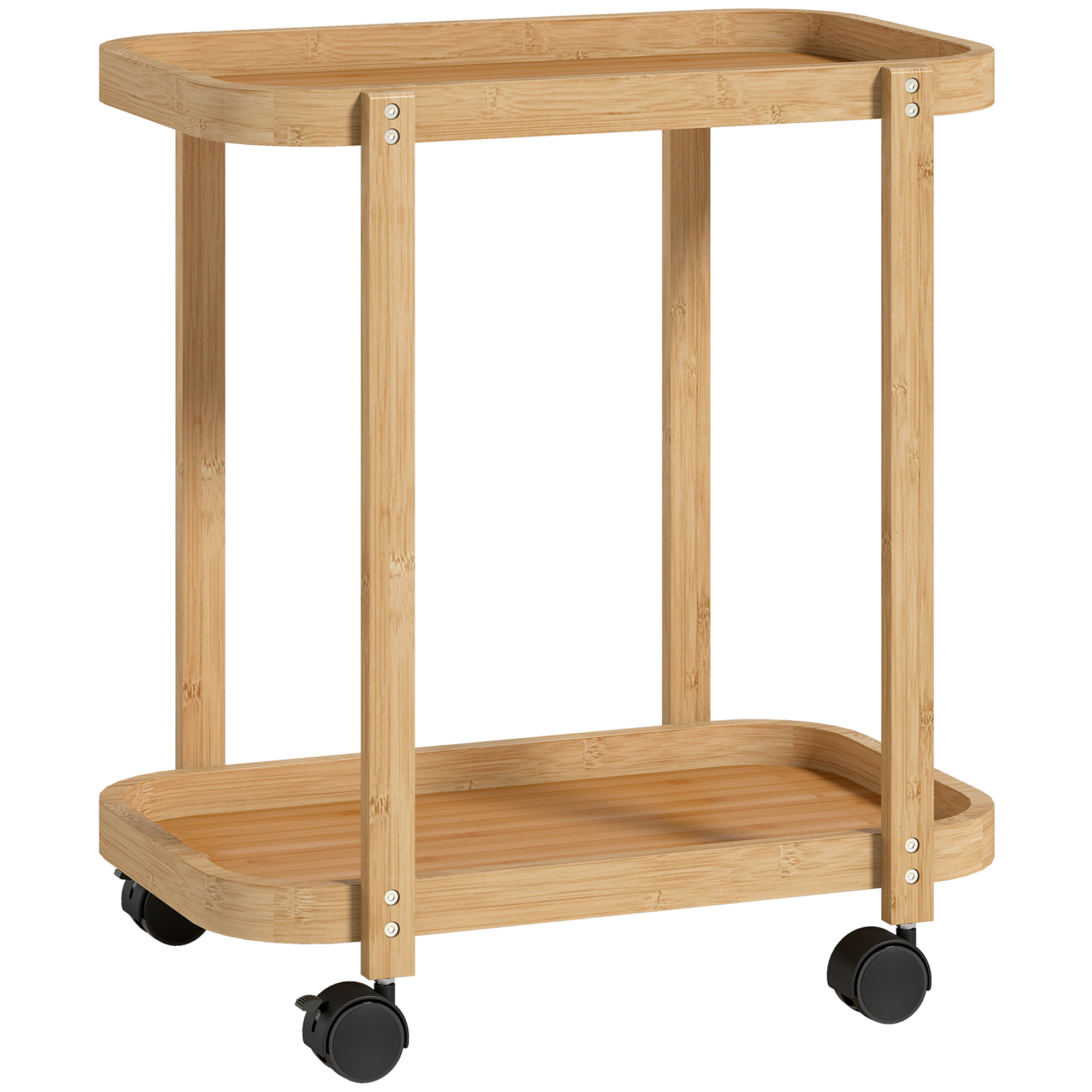 HOMCOM Carrito de Cocina de Bambú de 2 Niveles Carrito Camarera con Ruedas para Cocina 2 Estantes 54x36,5x60 cm Natural | Aosom España