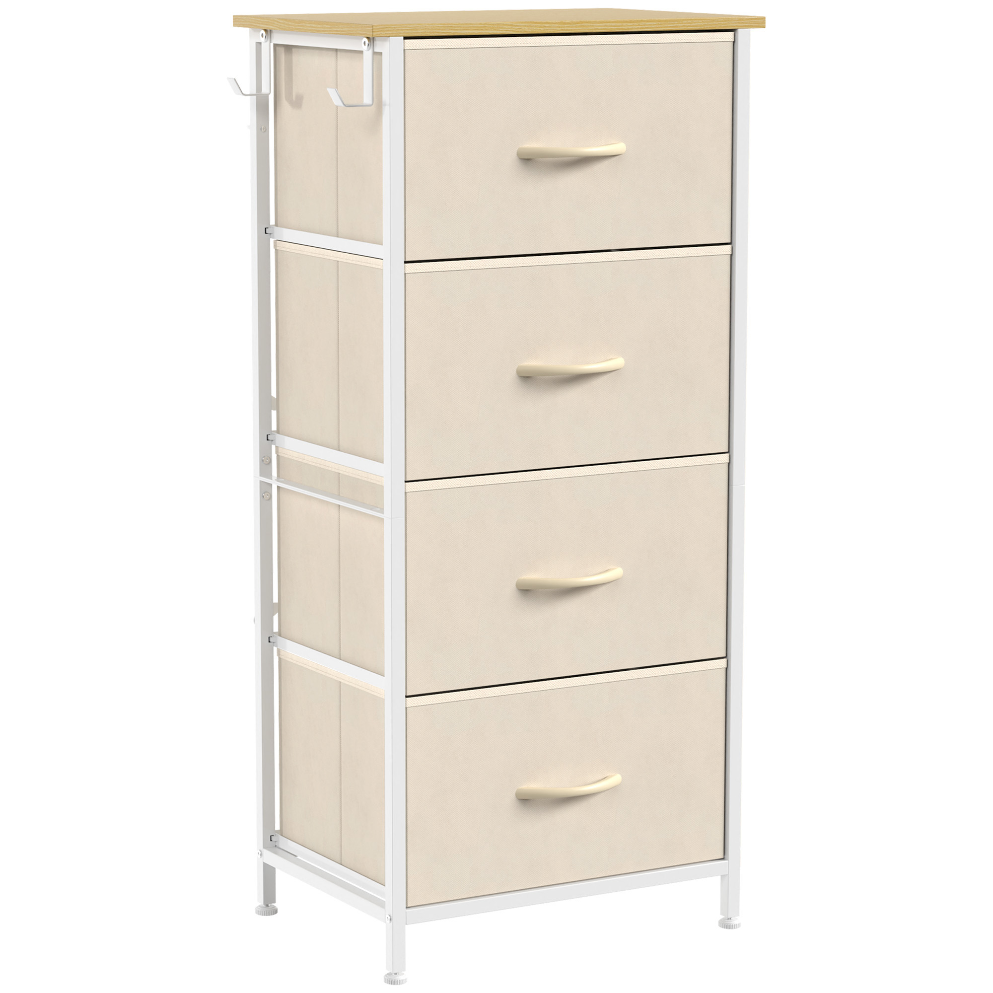 HOMCOM Stoffkommode Platzsparend mit 4 Schubladen, Schrank mit Schubladen, 4 Taschen, 2 Haken und Stahlrahmen für Schlafzimmer, Bad und Wohnzimmer, 45x30x94.5 cm, Beige   Aosom