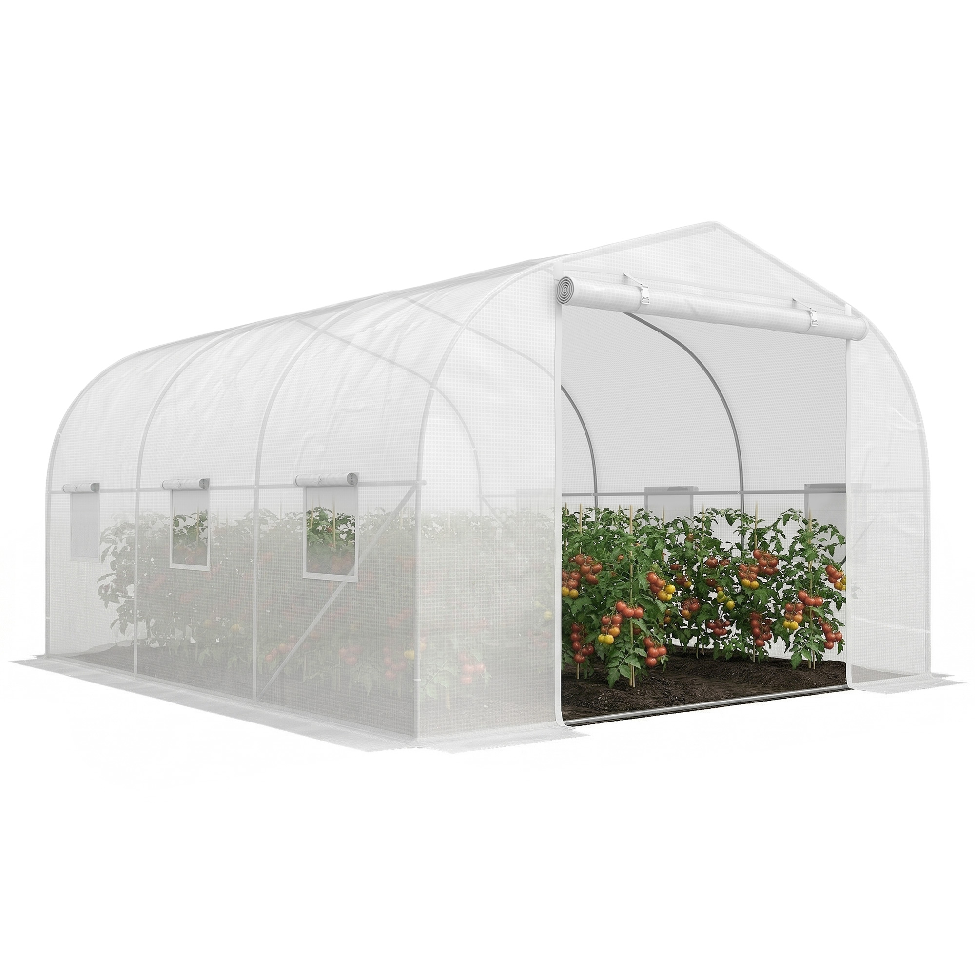 Outsunny Serre de jardin serre tunnel de Jardin dim. 3,5L x 3l x 2H m Porte + 6 fenêtres enroulables Acier galvanisé bâche PE Haute densité Blanc Outsunny Serre de jardin serre tunnel de Jardin dim. 3,5L x 3l x 2H m Porte + 6 fenêtres enroulables Acier galvanisé bâche PE Haute densité Blanc