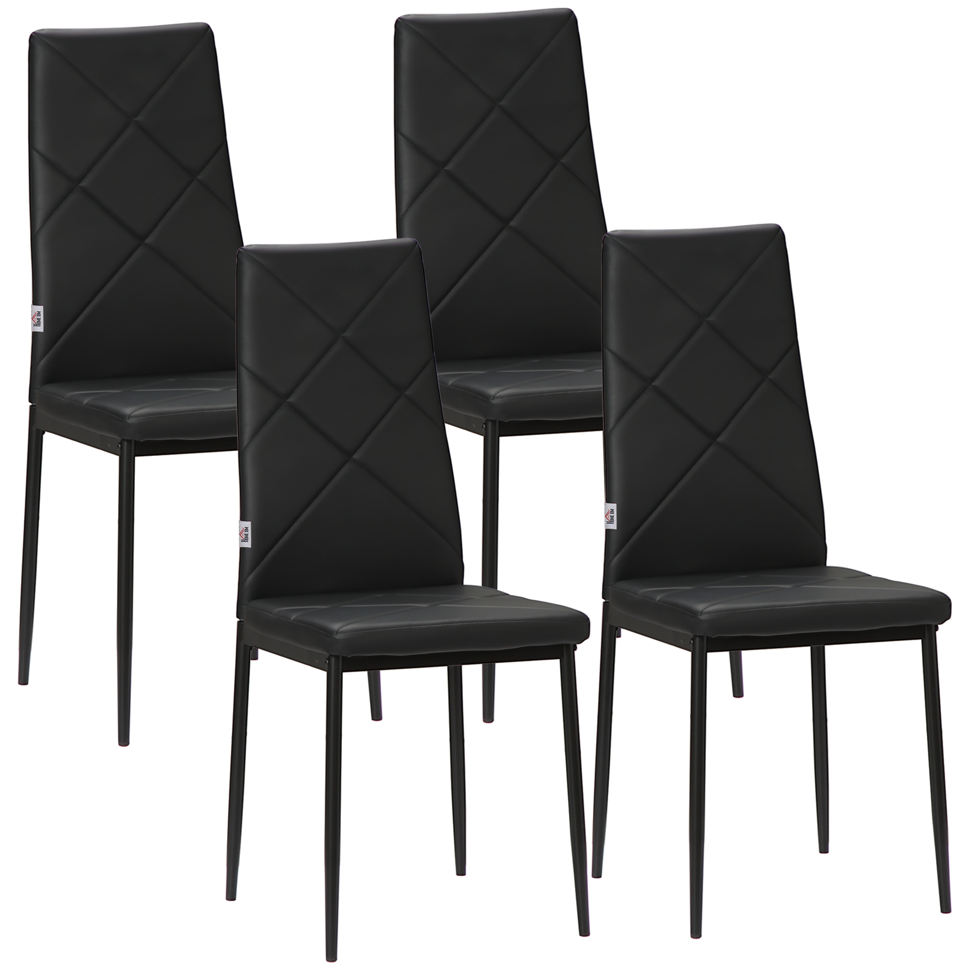 HOMCOM Set de 4 Sillas de Comedor Tapizadas de Piel Sintética con Respaldo Alto y Patas de Metal 41x50x97 cm Negro | Aosom España