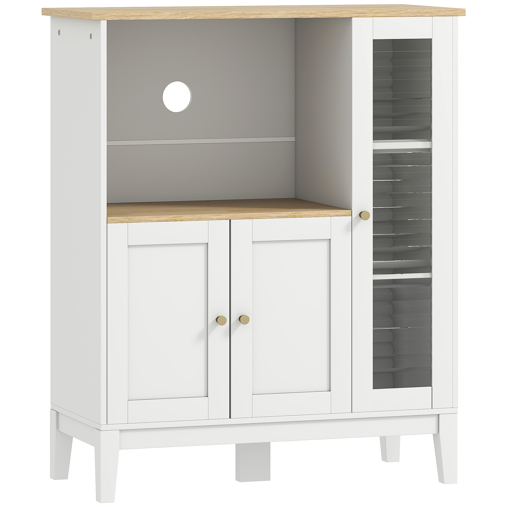 HOMCOM Mueble Auxiliar de Cocina Moderno con Estantes 3 Puertas y Sistema Anti-vuelco 80x35x97 cm Blanco