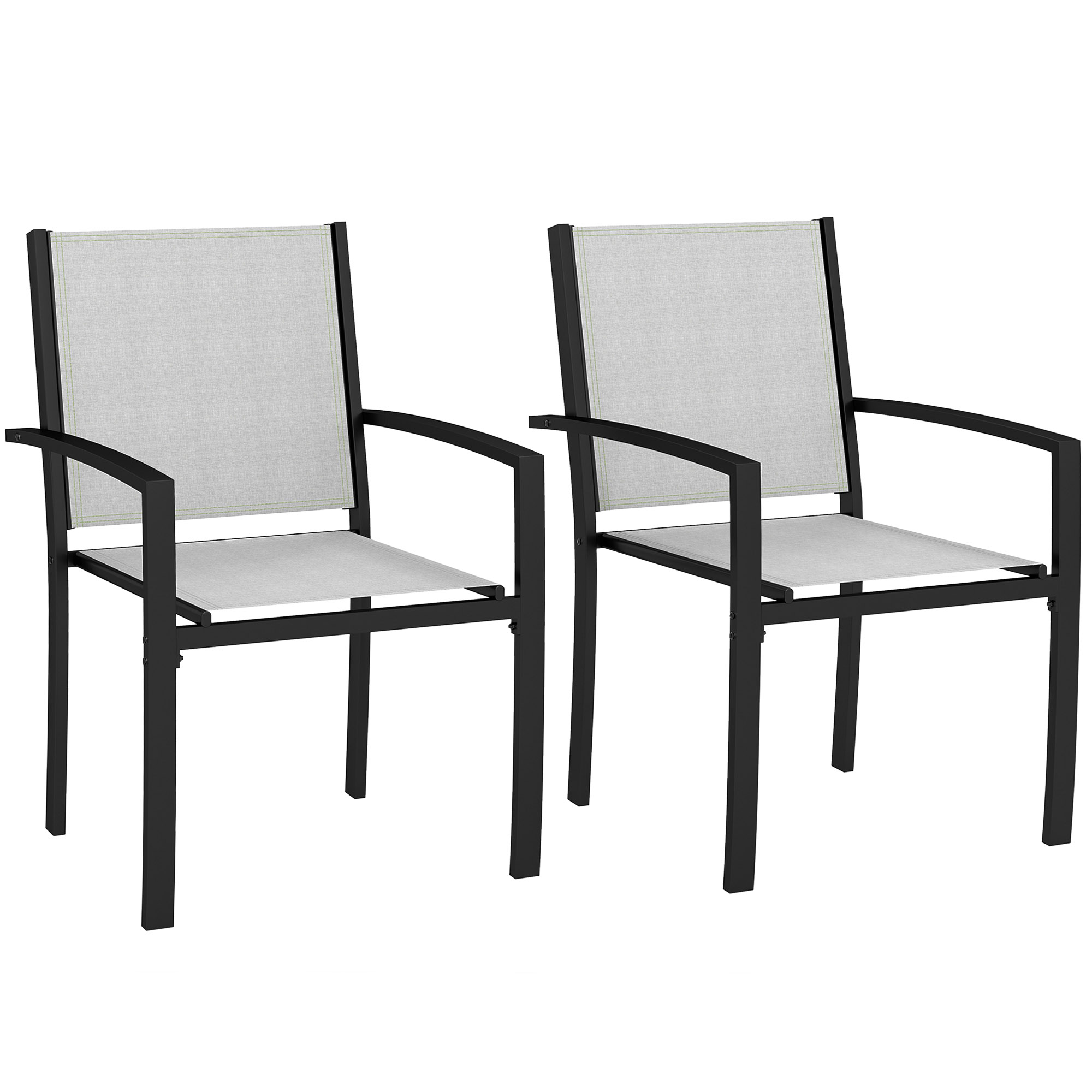 Outsunny Lot de 2 chaises de jardin chaises empilables d'extérieur avec accoudoirs, cadre en acier 60 x 65 x 85 cm gris clair Outsunny Lot de 2 chaises de jardin chaises empilables d'extérieur avec accoudoirs, cadre en acier 60 x 65 x 85 cm gris clair