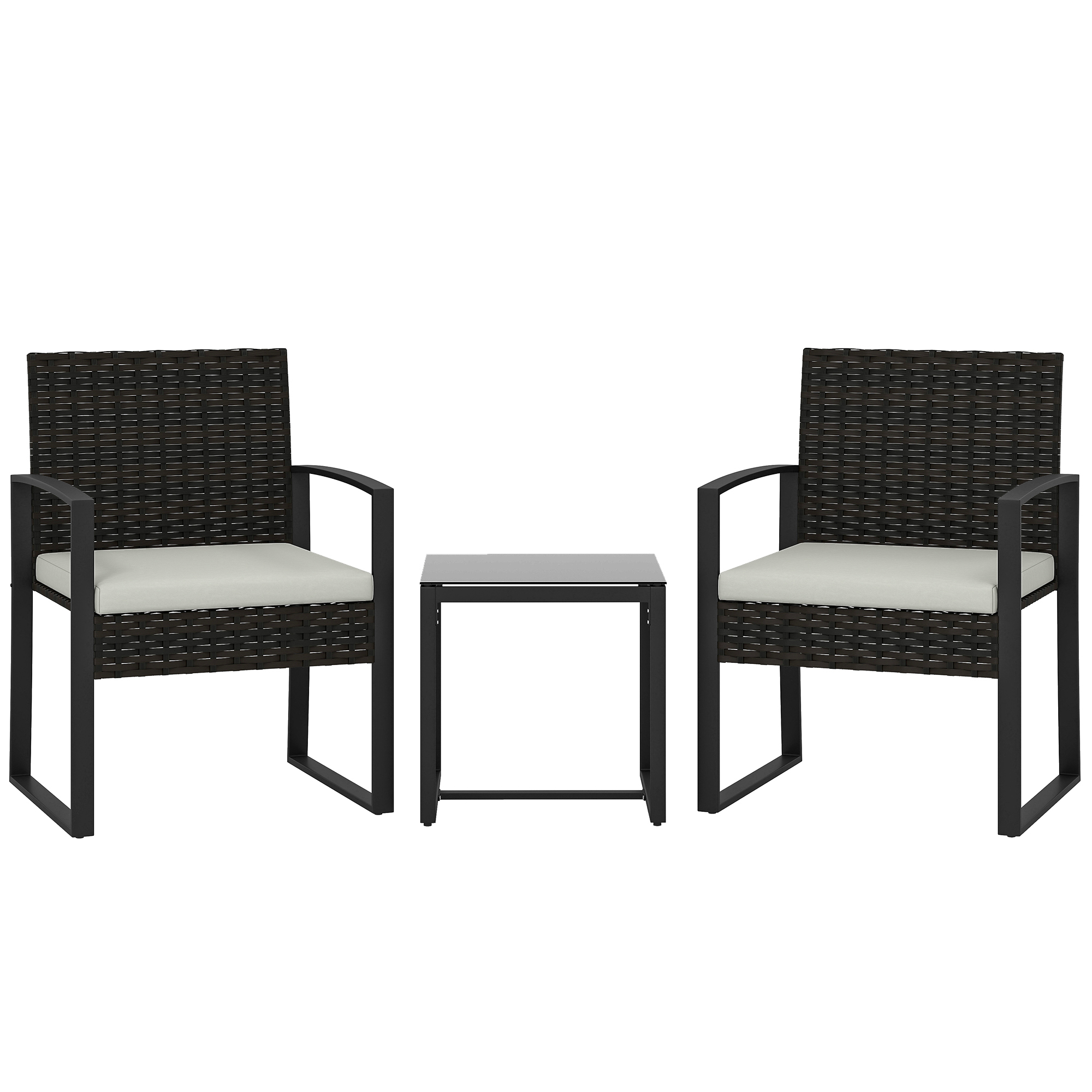Outsunny Rattan Bistroset, 3 teiliges Gartenmöbel-Set mit 2 Gartenstühlen, Couchtisch, abnehmbar Kissen, Balkonmöbel-Set Sitzgruppe Gartengarnitur für Garten, Terrasse, Cremeweiß Aosom
