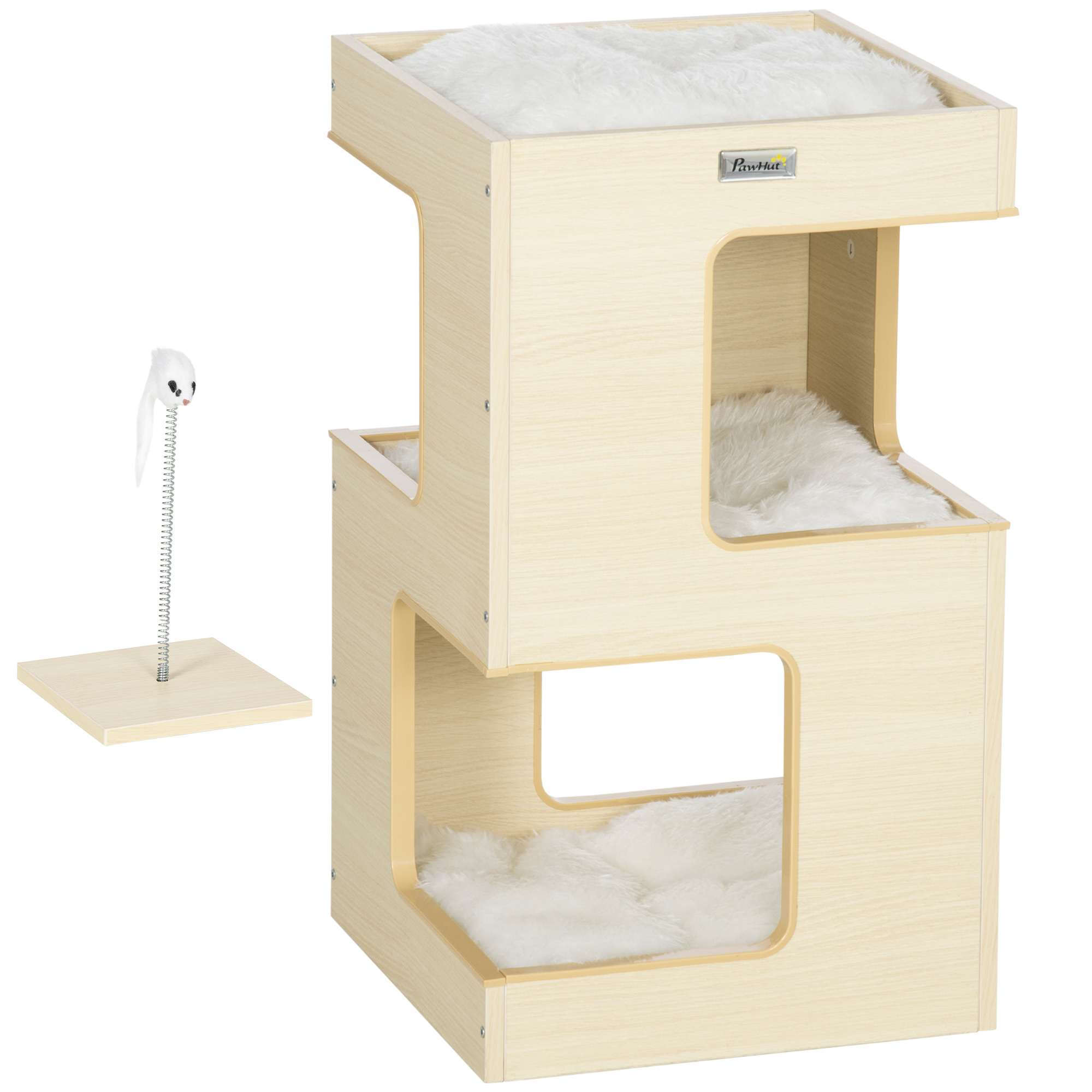 PawHut Casuta Eleganta Apartament pentru Pisici cu 3 Nivele cu Jucarii Amuzante, Pat pentru Pisoi cu Perne Moi, Centru de activitate cu Intr...