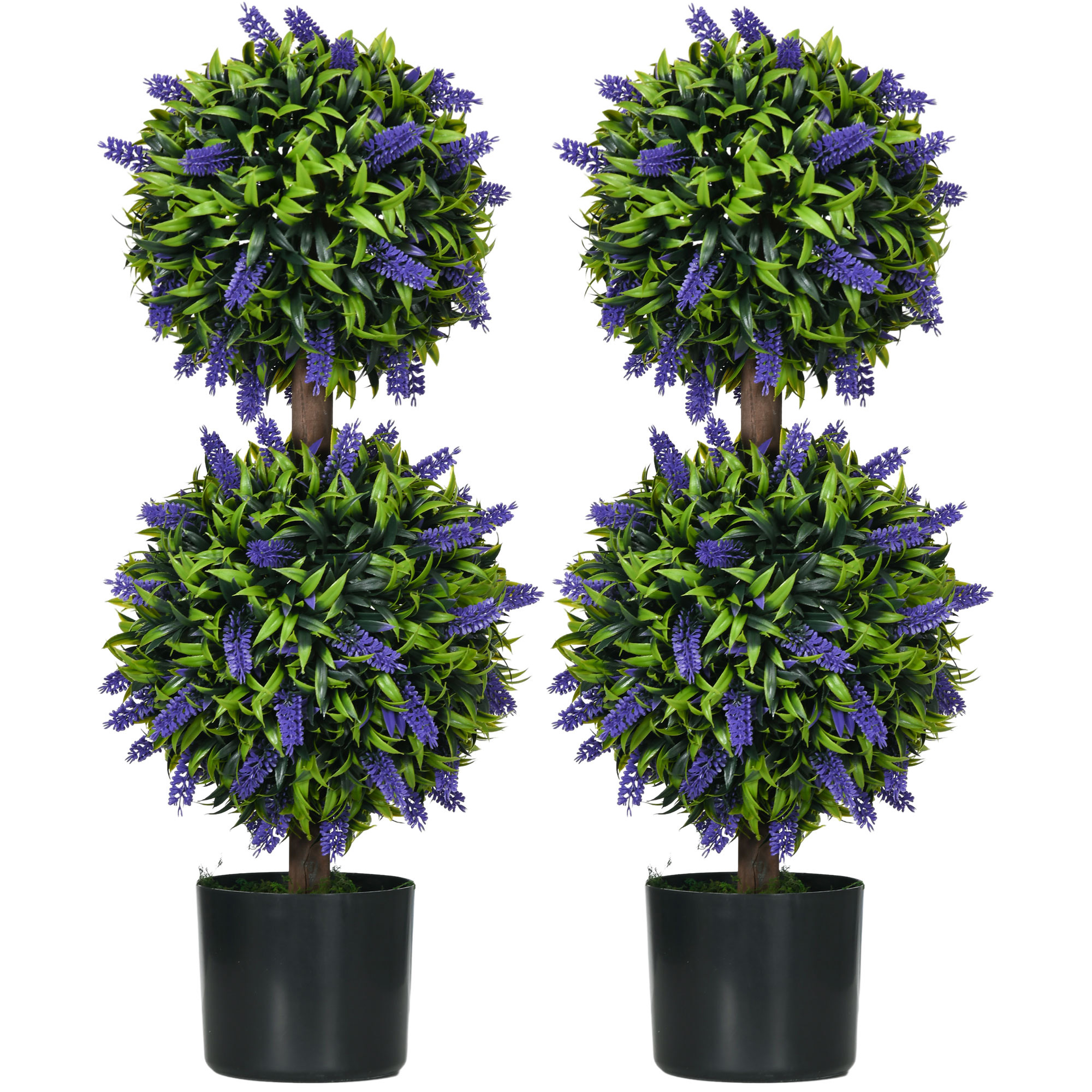 HOMCOM Set of 2 Artificial Plants, Lavender Flowers Ball Trees with Pot, for Home Indoor Outdoor Decor, 70cm | Aosom Ireland