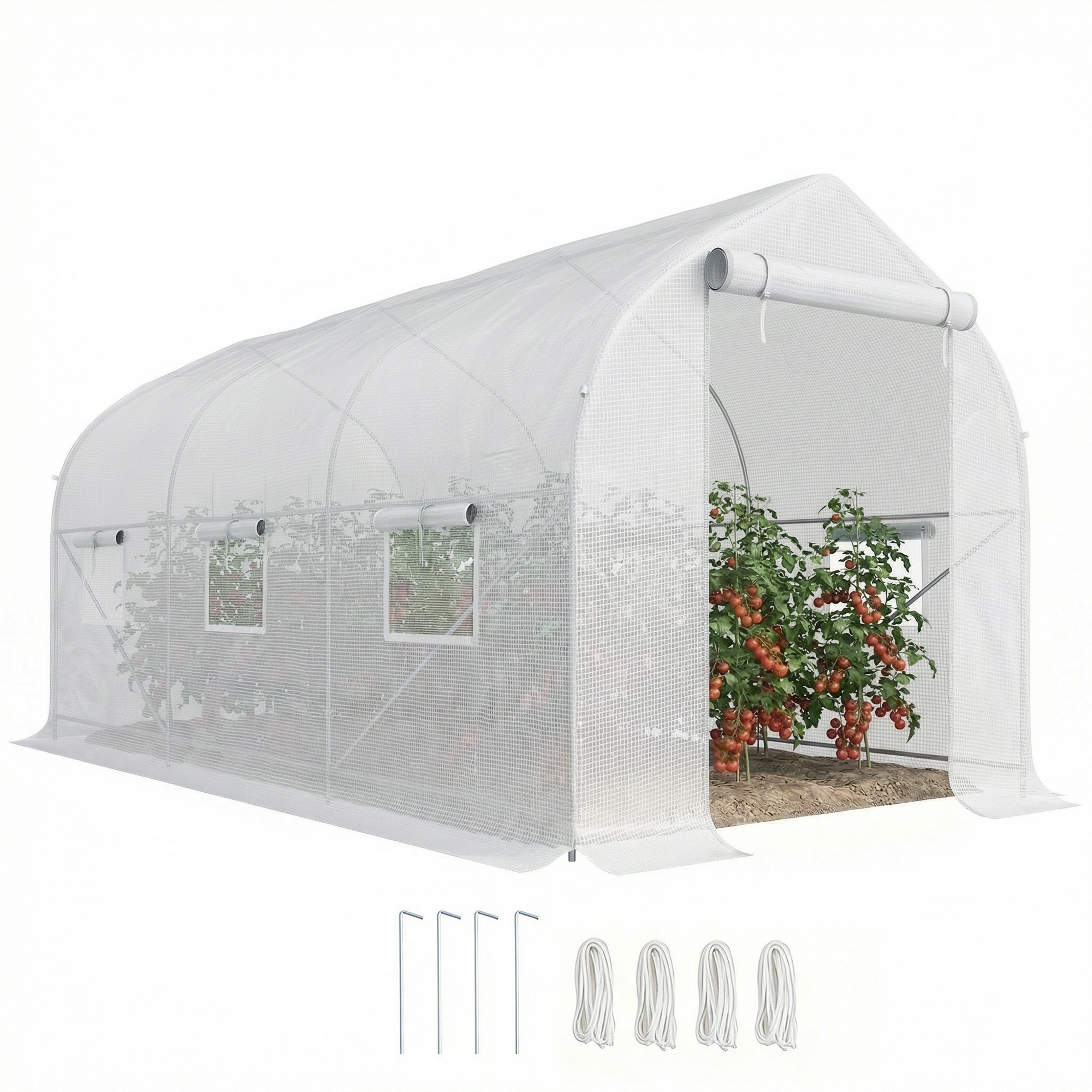 Outsunny Serre tunnel de jardin 8m², serre de jardin tunnel avec 2 portes et 6 fenêtres, bâche PE 140g/m² 400x200x200cm blanc Outsunny Serre tunnel de jardin 8m², serre de jardin tunnel avec 2 portes et 6 fenêtres, bâche PE 140g/m² 400x200x200cm blanc