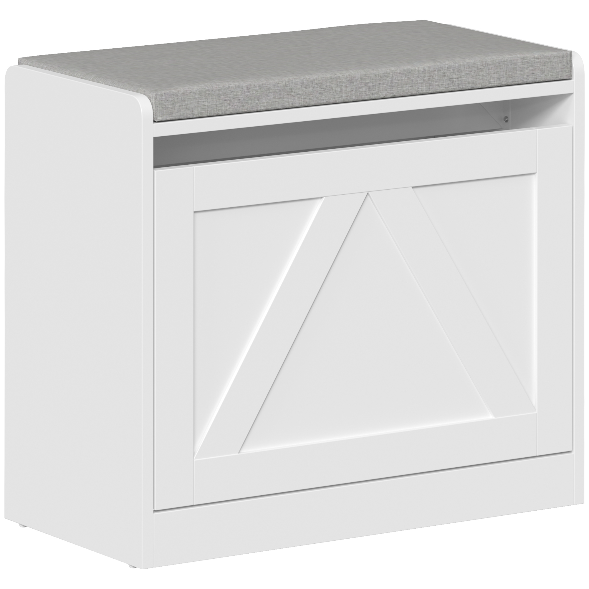 HOMCOM Schuhbank für den Flur, platzsparende Slim-Schuhbank mit gepolstertem Sitz, Klappfach, verstellbarem Einlegeboden, für Flur und Gang, 60x30x52 cm, Weiß Aosom