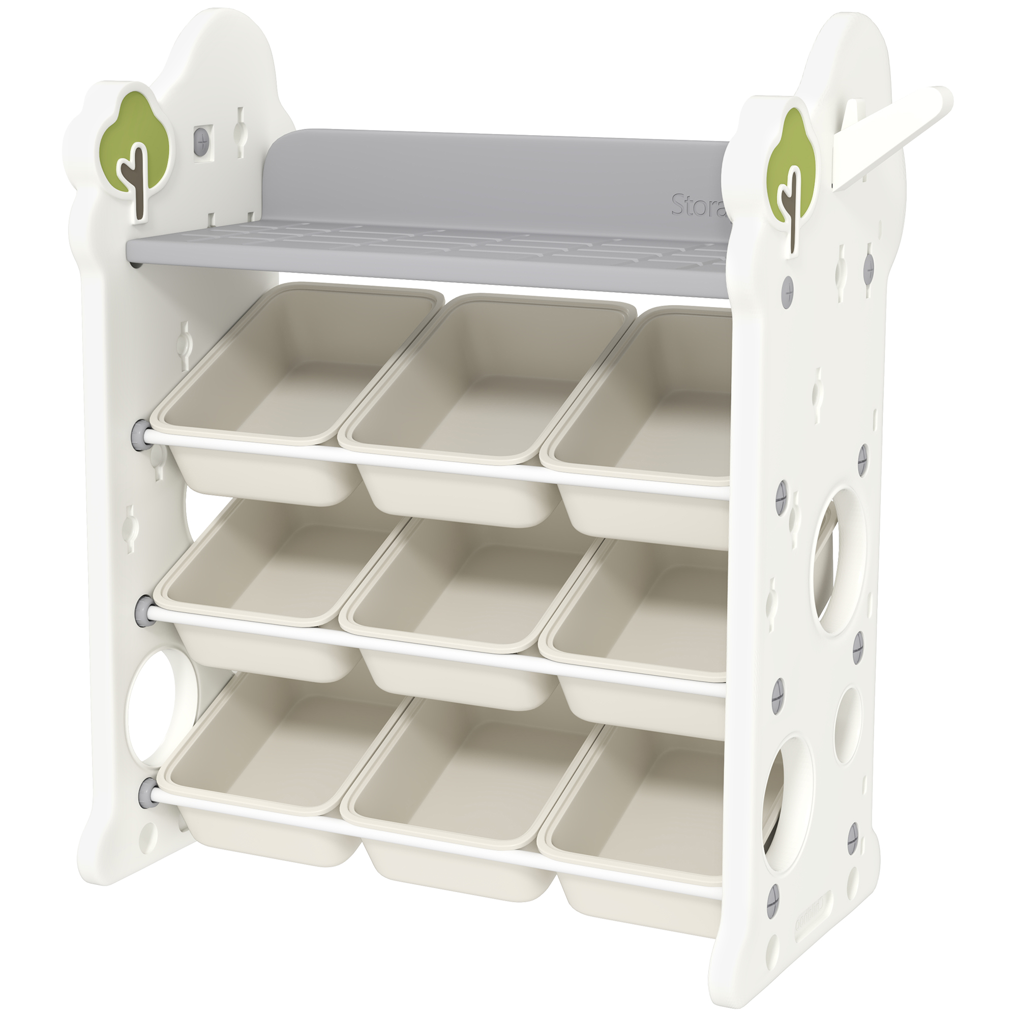 AIYAPLAY Etajera pentru Copii, Organizator de Depozitare Jucarii cu 4 Niveluri si 9 Cosuri, 77x42x94 cm, Crem Alb | Aosom Romania