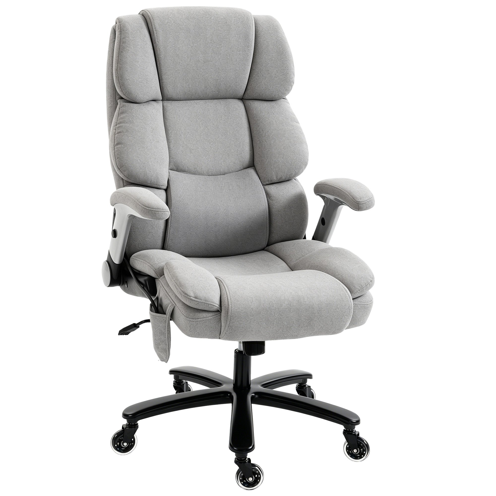 HOMCOM Bürostuhl, Ergonomischer Chefsessel, Gepolsterter Schreibtischstuhl mit Hochklappbaren Armlehnen, Airbag-Lendenstütze, Höhenverstellbarer Drehstuhl mit Wippfunktion, Helkelgrau Aosom