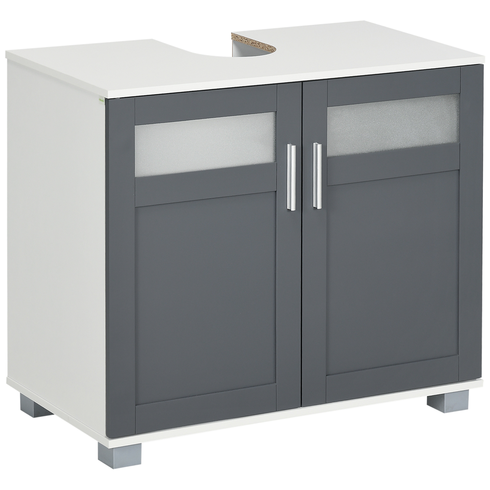 kleankin Mueble para Debajo del Lavabo con 2 Puertas de Vidrio Templado 69x35x59 cm Blanco Espacioso y Moderno | Aosom España