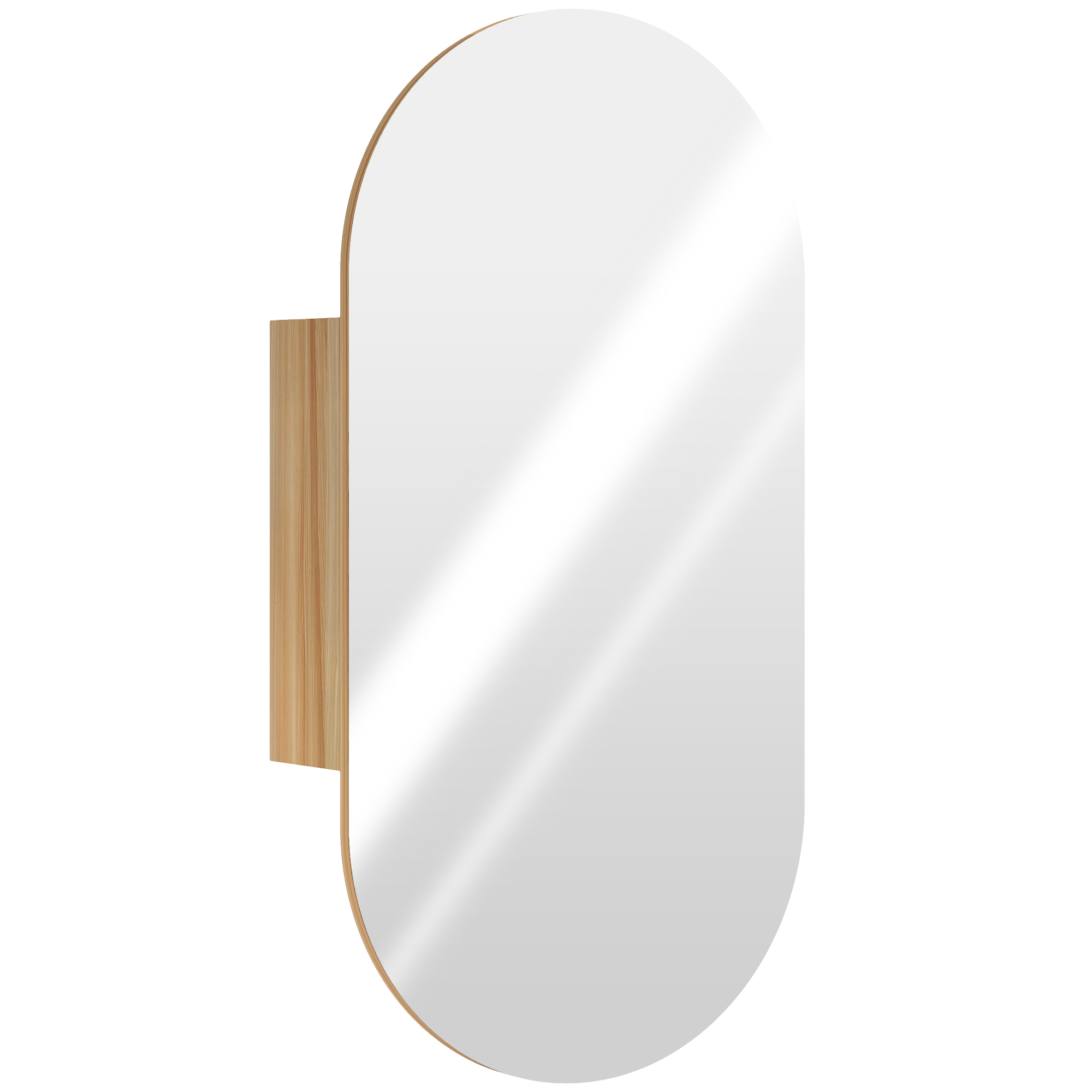 HOMCOM Armoire murale salle de bain avec miroir ovale 45 x 90 cm moderne sans cadre bois naturel