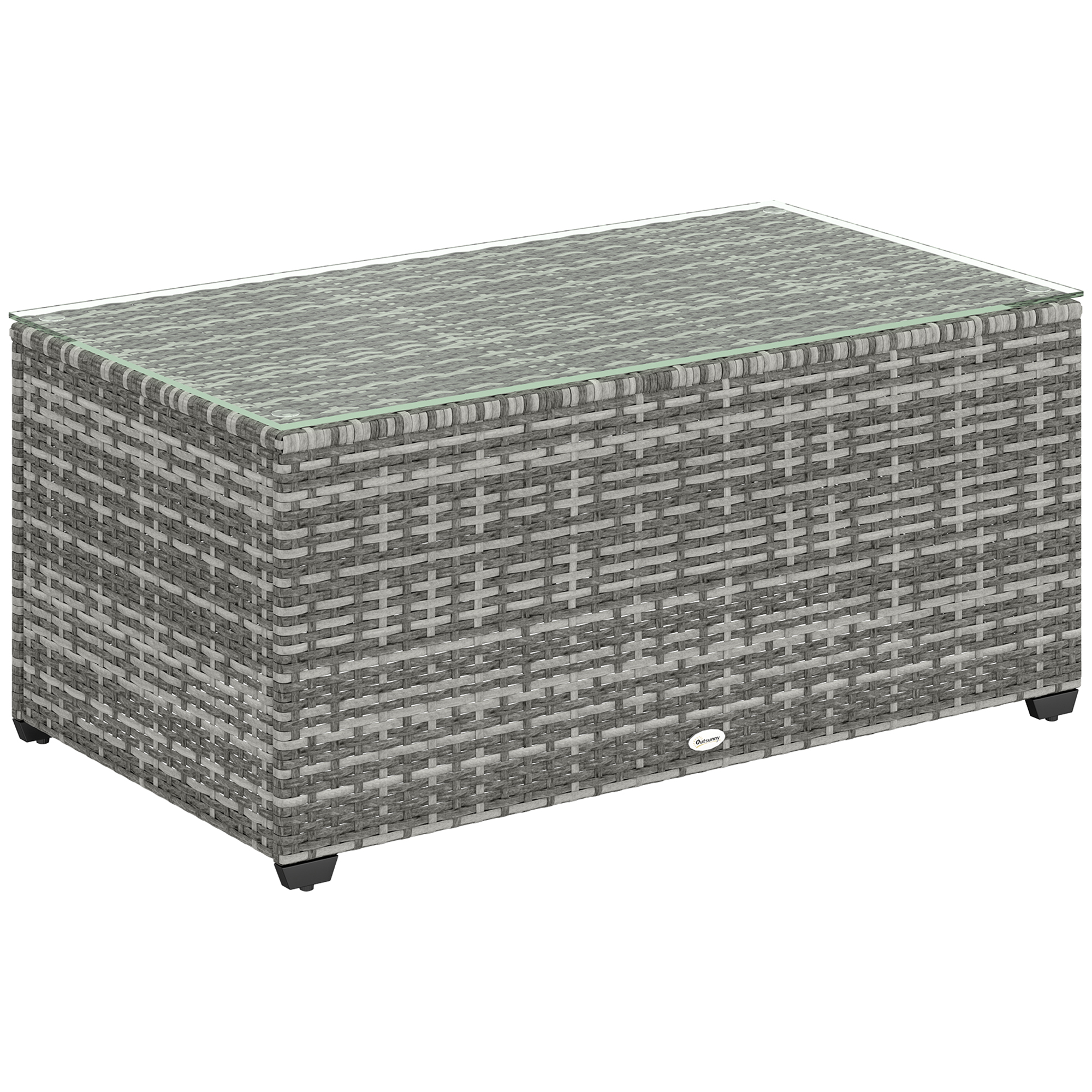 Outsunny 90 x 50cm Glass-Top Rattan Side Table – Light Grey