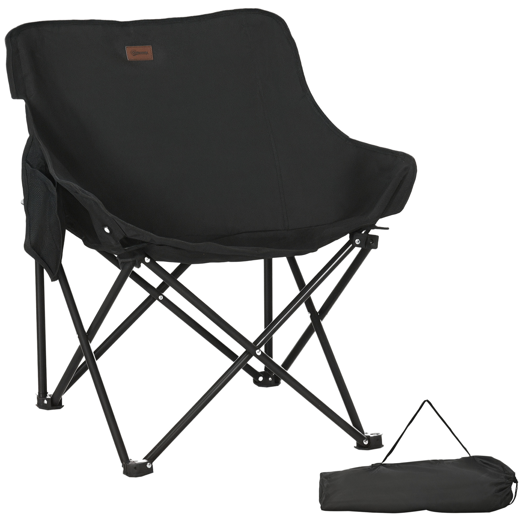 Outsunny Camping Chair, Lightweight Folding Chair with Carrying Bag and Storage Pocket, for Festivals, Fishing, Beach and Hiking, Black