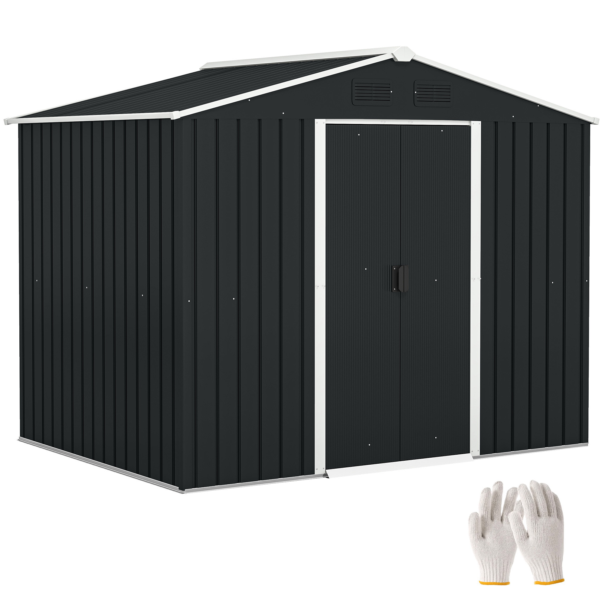 Outsunny Caseta de Jardín de 4,1m² 236x174x190 cm Cobertizo Exterior para Herramientas con Puertas Correderas y 4 Ventanas Gris | Aosom España