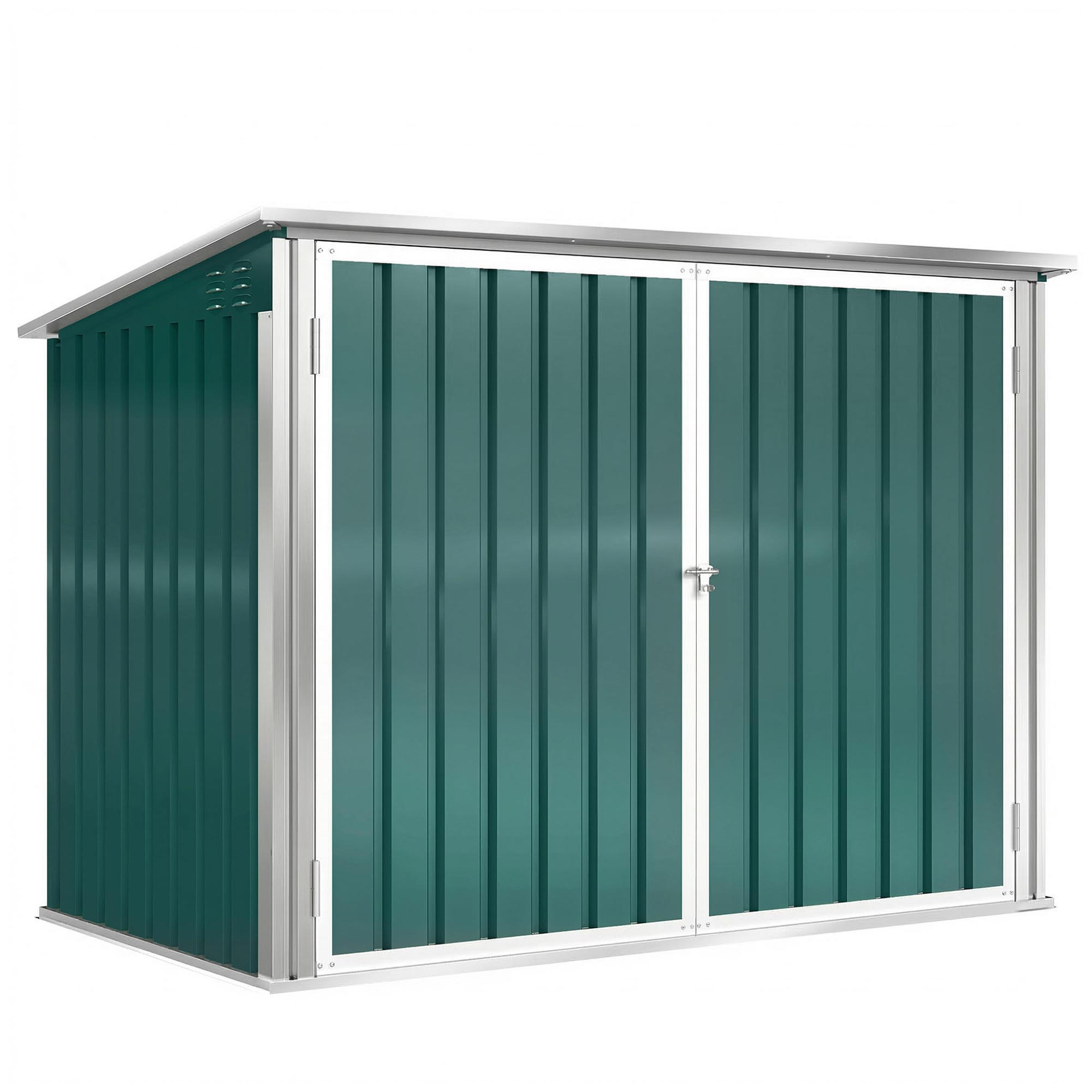 Outsunny Mülltonnenbox Müllbox Storer abschließbar Gerätebox mit Doppeltür Deckel für 2 Mülltonnen Stahl 179,5 x 108 x 129,5/113 cm Grün Aosom