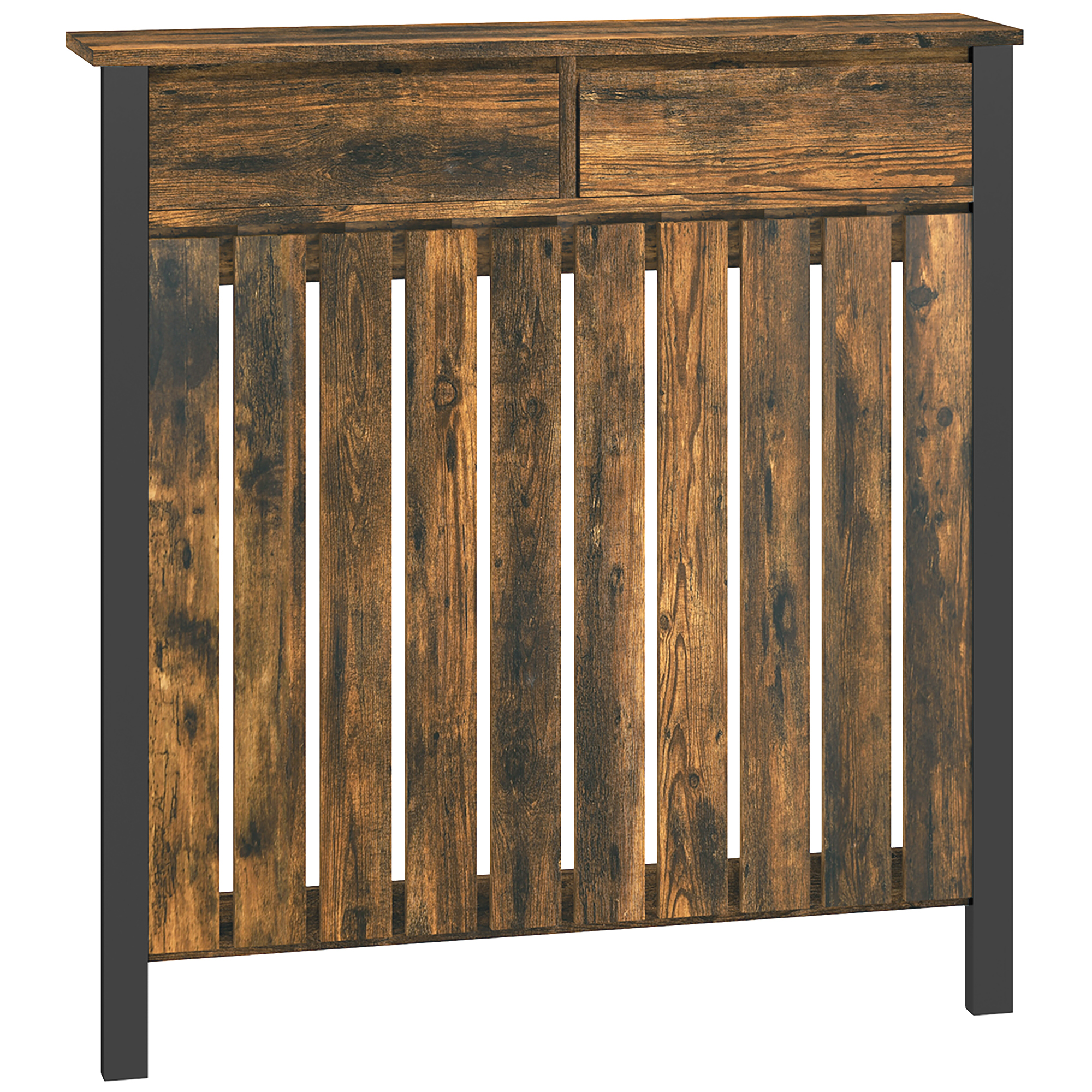 HOMCOM 93 x 88.5cm Rustic-Look Radiator Cover – Brown/Black