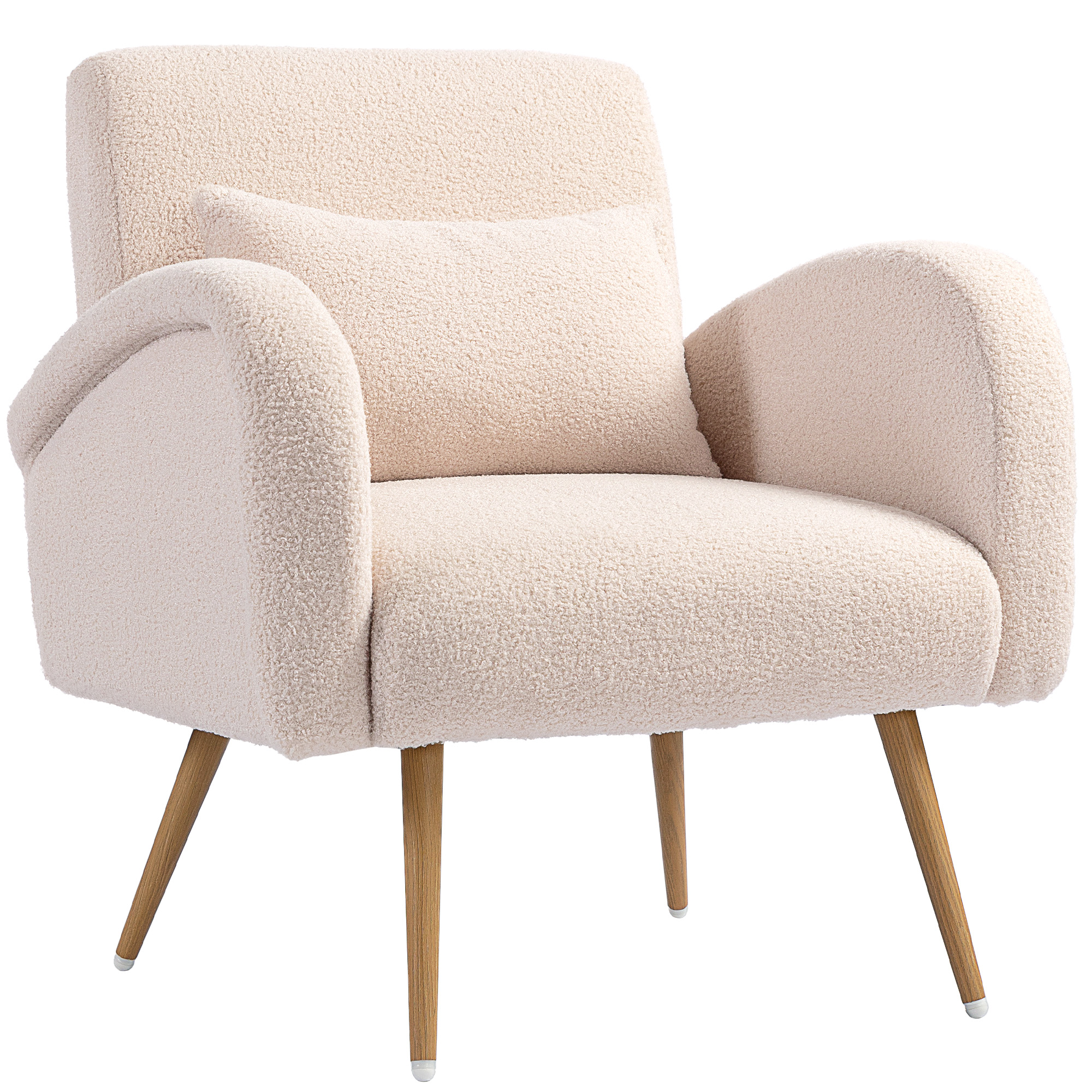 HOMCOM Sillón de Salón de Tela Teddy con Cojín Lumbar Desmontable Patas de Metal con Efecto Madera para Dormitorio Beige