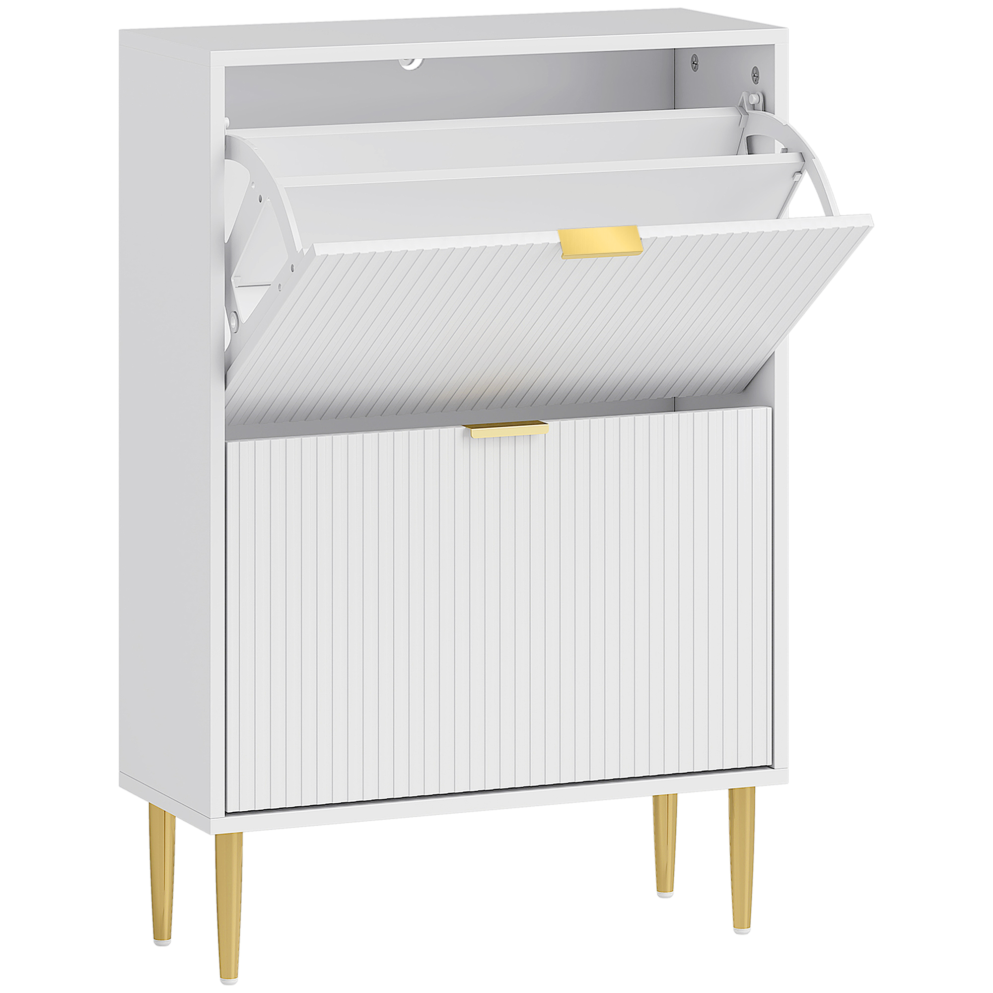 HOMCOM Zapatero Estrecho con 2 Puertas Acanaladas con Estantes Ajustables para 12 Pares de Zapatos 60x24x91,5 cm Blanco | Aosom España