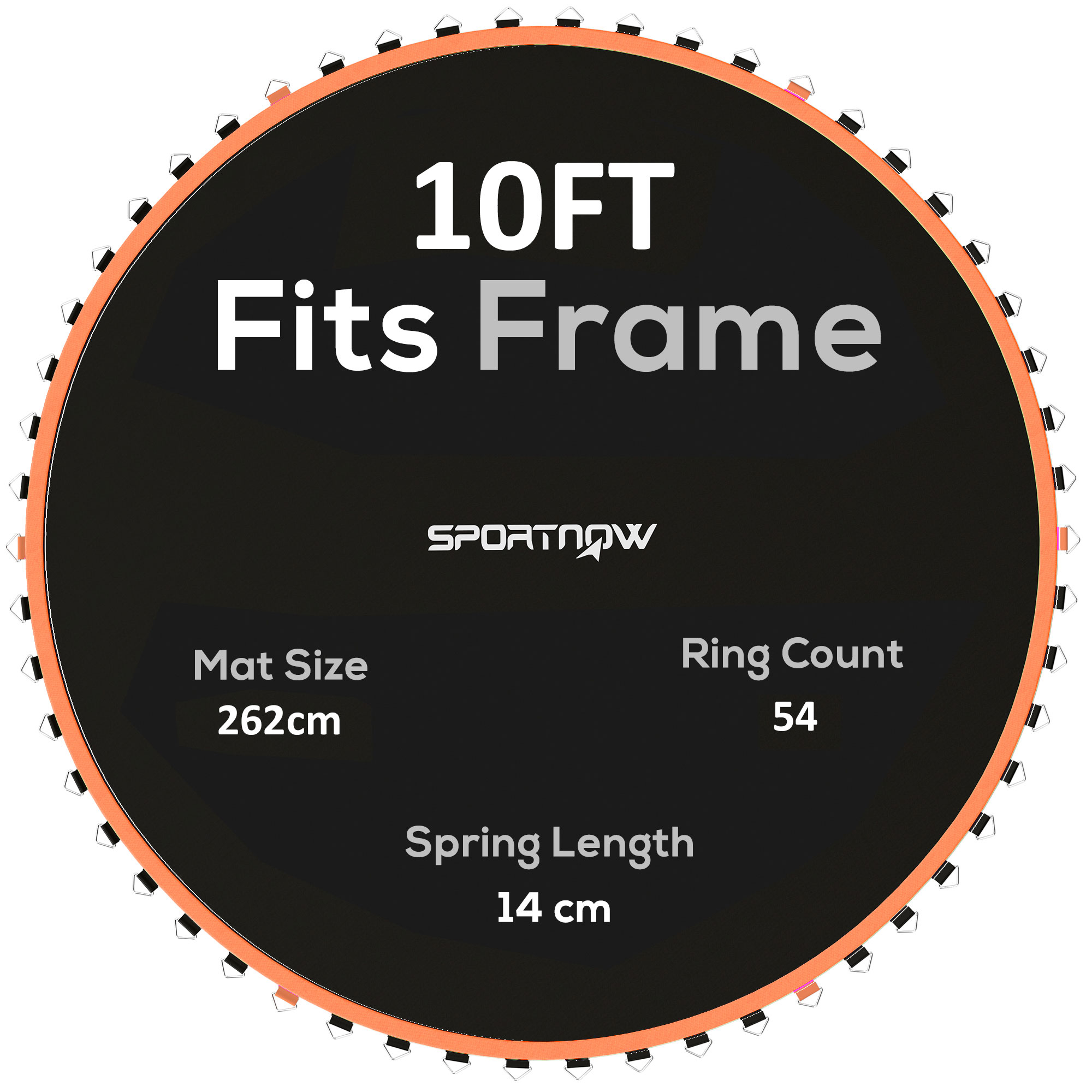 SPORTNOW Trampoline Replacement Mat with Spring Pull Tool, 54 V-Hooks, for 10ft Trampoline using 14cm Springs, Orange