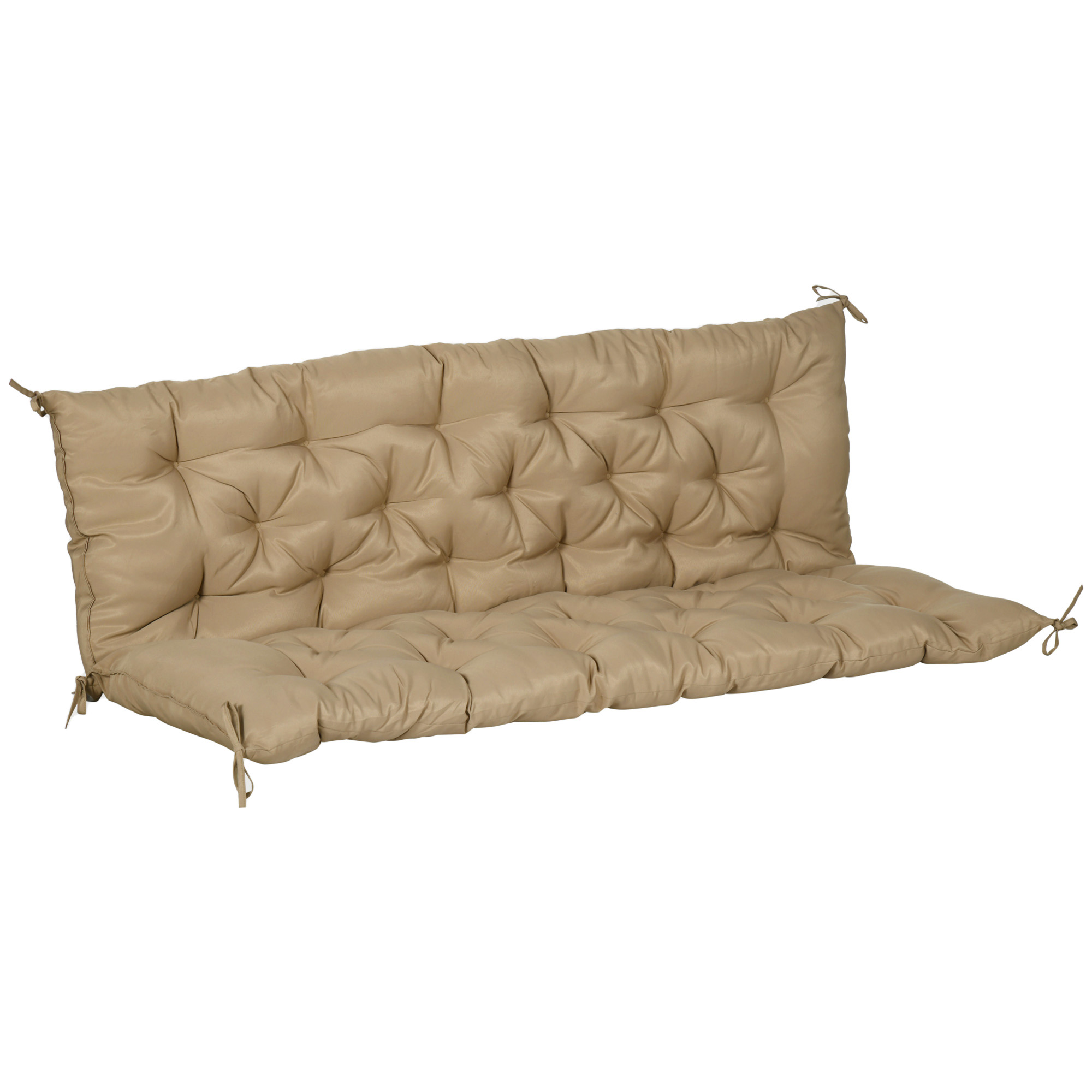 Outsunny 3 Sitzer Bankauflage 150x98x8 cm Bankkissen mit Bändern, Sitzkissen, Outdoor/Indoor Stuhlkissen, Sitzauflage, Sitzpolster, Bankpolster für Gartenmöbel, Sitzbank Hollywoodschaukel, Khaki Aosom