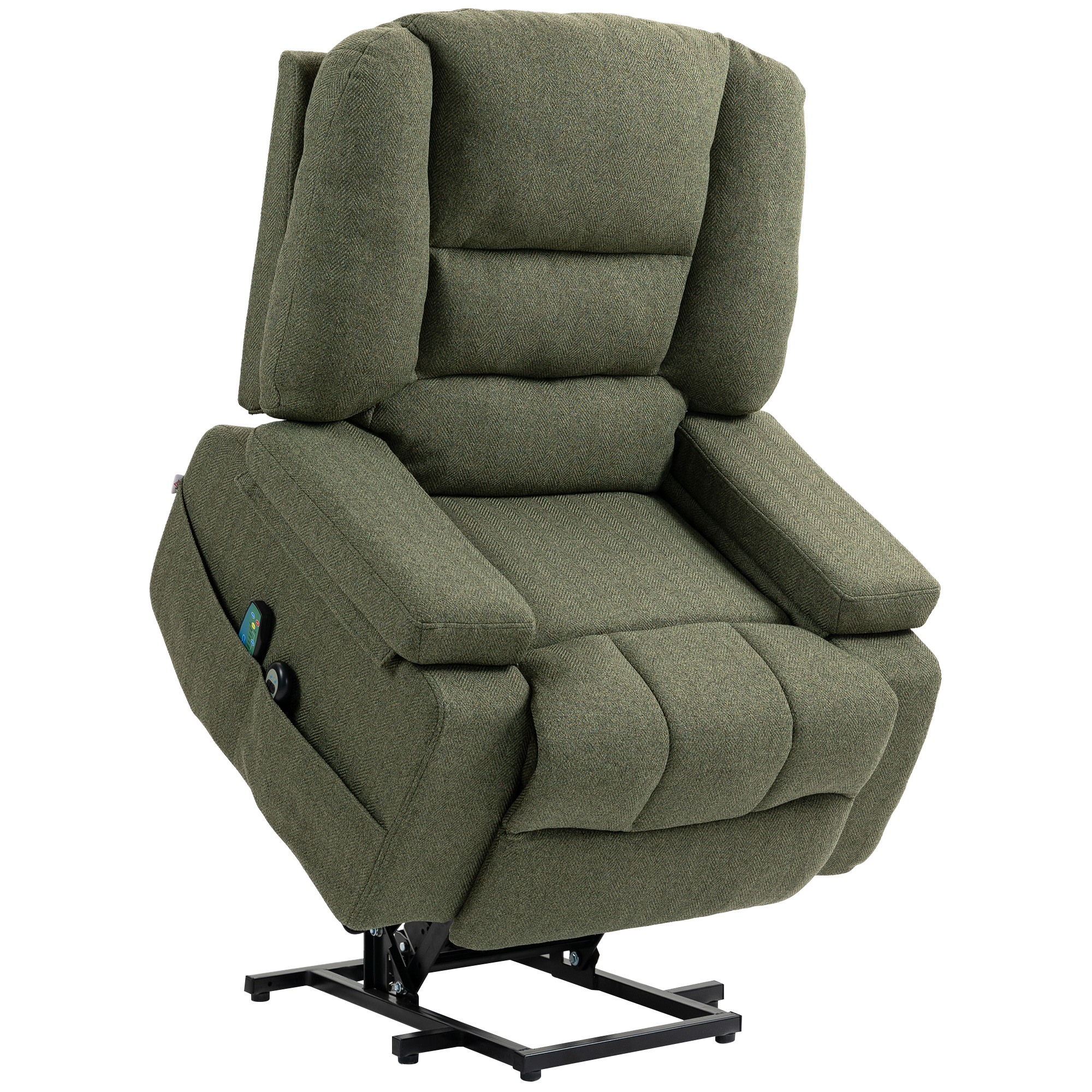 HOMCOM Fauteuil releveur relax électrique, fonction massage et chaleur, inclinaison réglable, repose-pied, télécommandes, vert