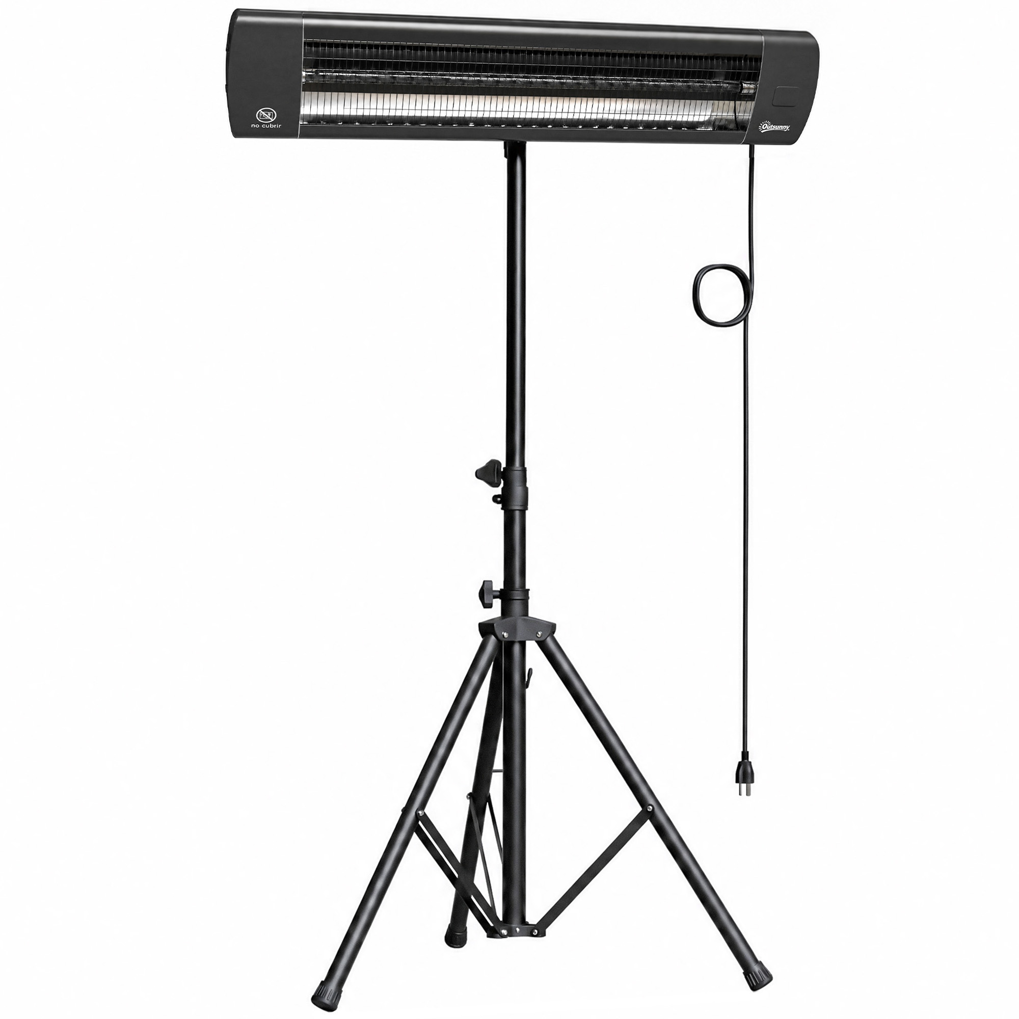 Outsunny Radiateur Infrarouge sur Pied 2500 W IP65, Télécommande, Minuterie, 3 Niveaux, Hauteur Réglable, 87x81x180cm, Noir
