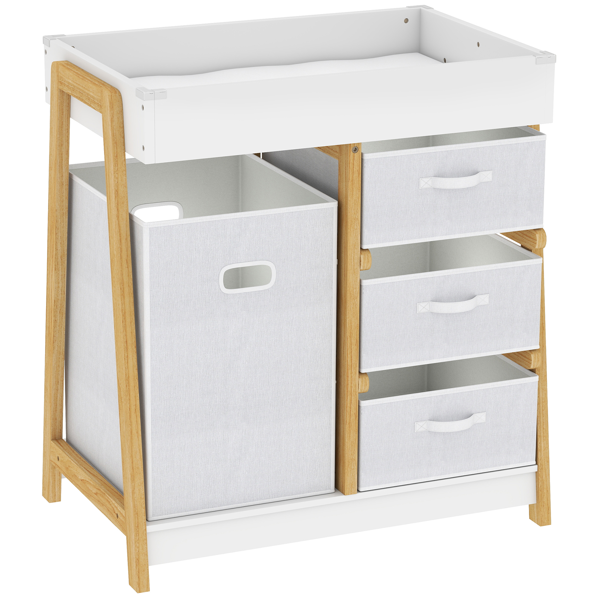 AIYAPLAY Baby Changing Table, Baby Changing Unit with 3 Drawers, Large Basket and Waterproof Pad for Bedroom Nursery, White