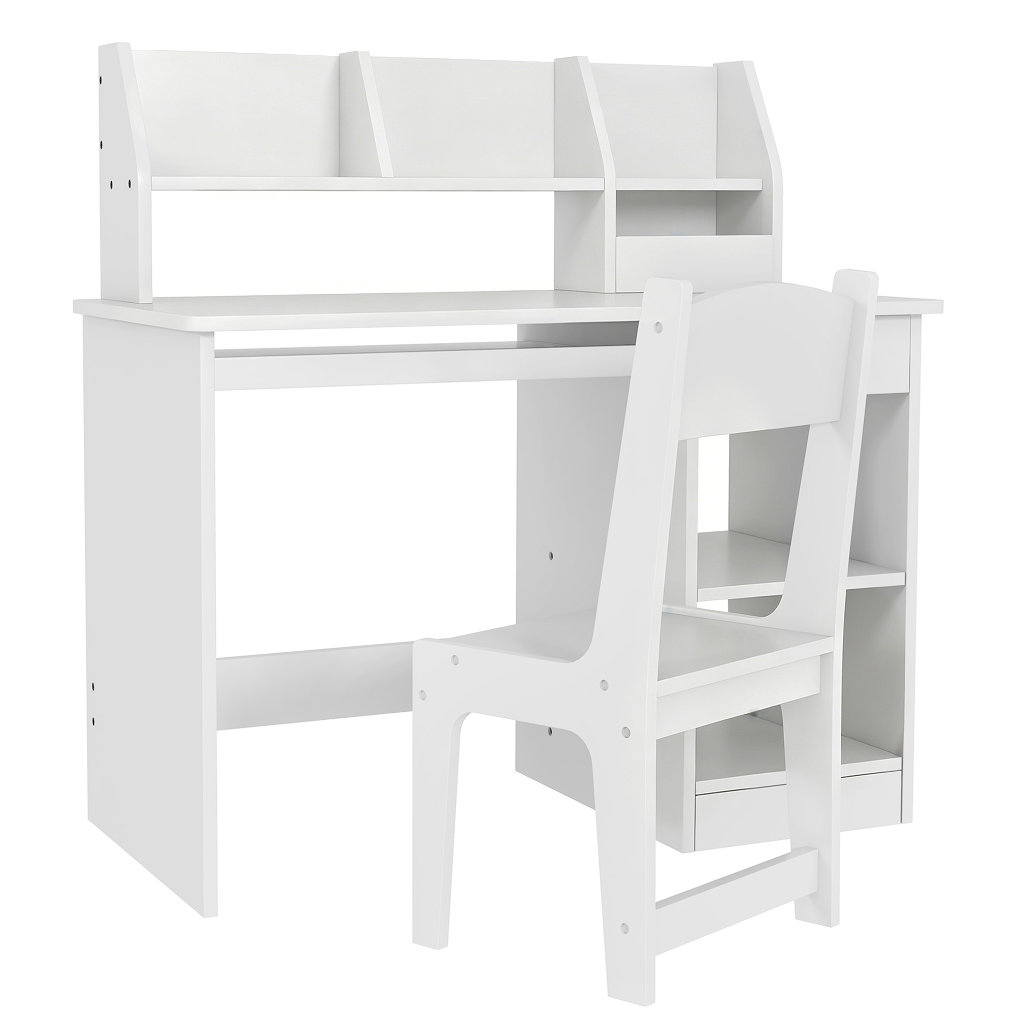 ZONEKIZ Escritorio y Silla para Niños con Almacenaje para Estudio Lectura y Juegos Mesa 90x45x90 cm y Silla 32x31,5x65 cm Blanco