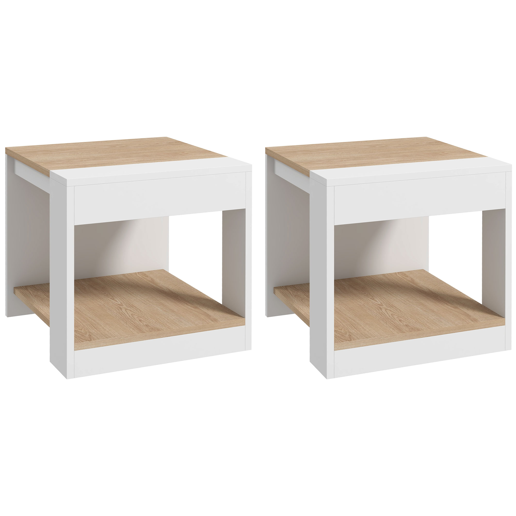 HOMCOM Duo Tables d'Appoint Épurées Blanc et Naturel pour Salon Élégant Aosom France HOMCOM Duo Tables d'Appoint Épurées Blanc et Naturel pour Salon Élégant Aosom France