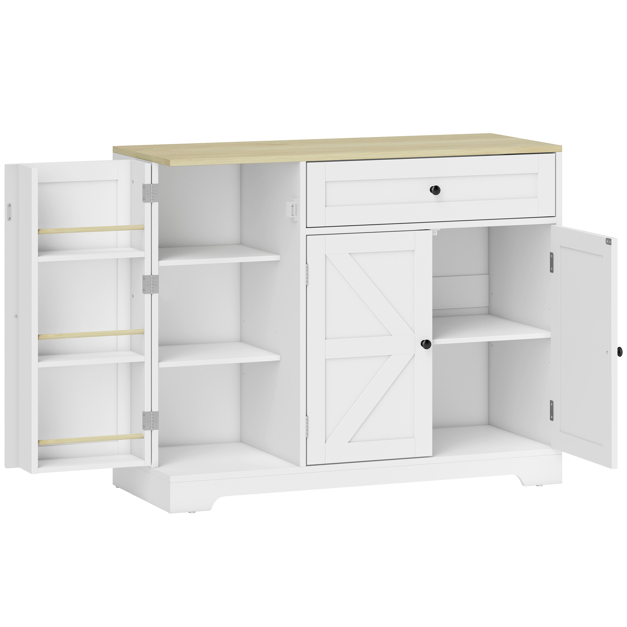 HOMCOM Sideboard Küchenschrank mit Schublade, 3 Türen, Buffetschrank mit Verstellbare Ablagen, Arbeitsplatte, Landhausstil, Aufbewahrungsschrank für Wohnzimmer, Esszimmer, 100 x 40 x 81 cm Weiß Aosom