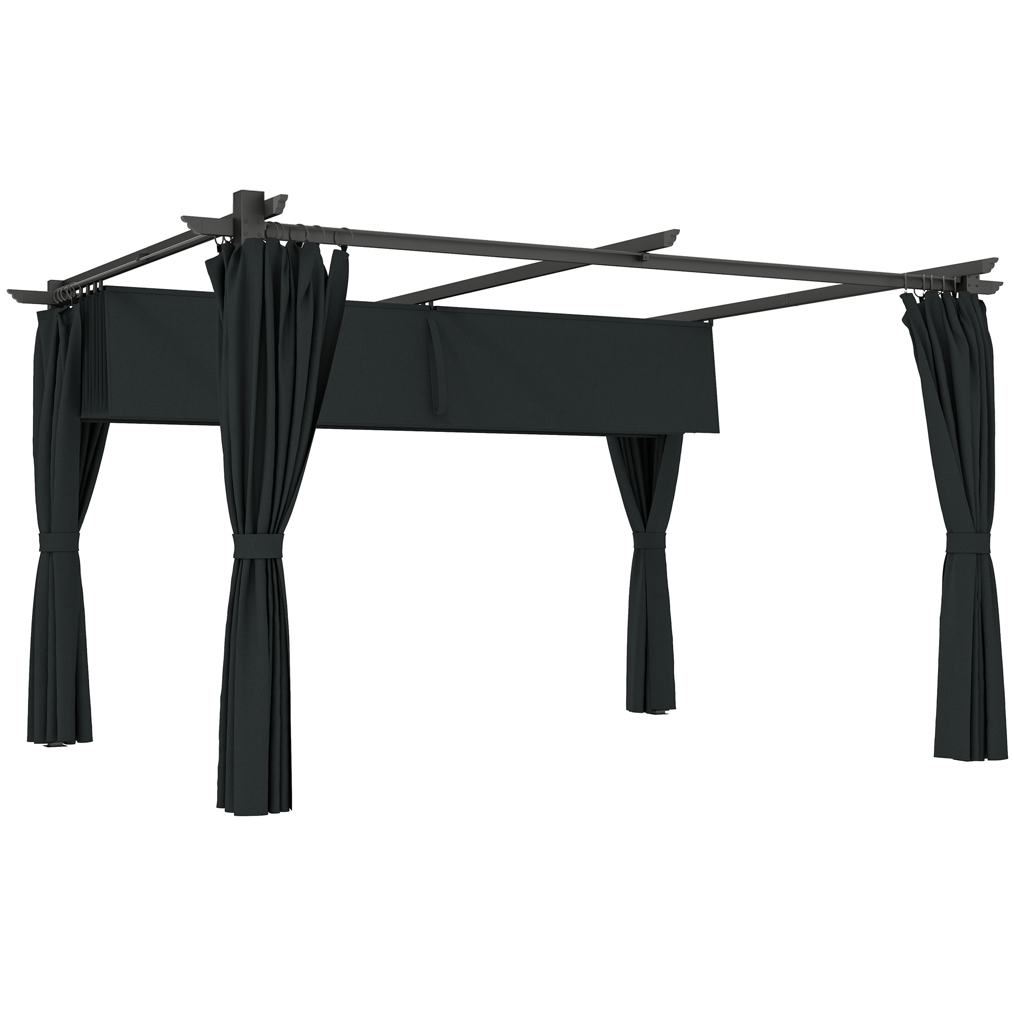Outsunny Pérgola con Techo Retráctil 4x3 m Cenador con Paredes Laterales Anti-UV Resistente al Agua para Jardín Patio Gris Oscuro