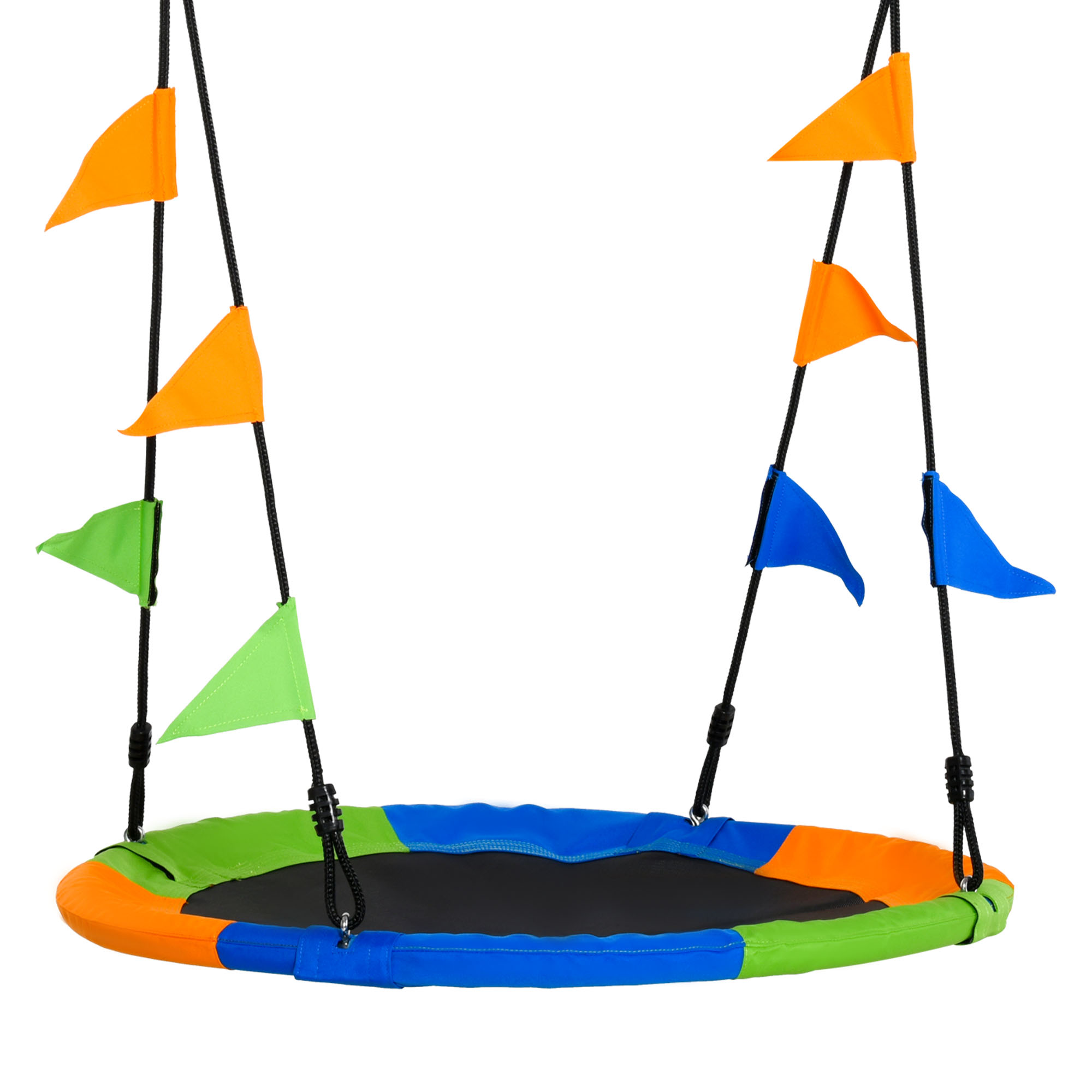 Outsunny Columpio de Jardín Nido Altura Ajustable con Cuerdas y Banderas para Niños y Adultos Carga 80 kg Diám.100x120-180 Multicolor | Aosom España