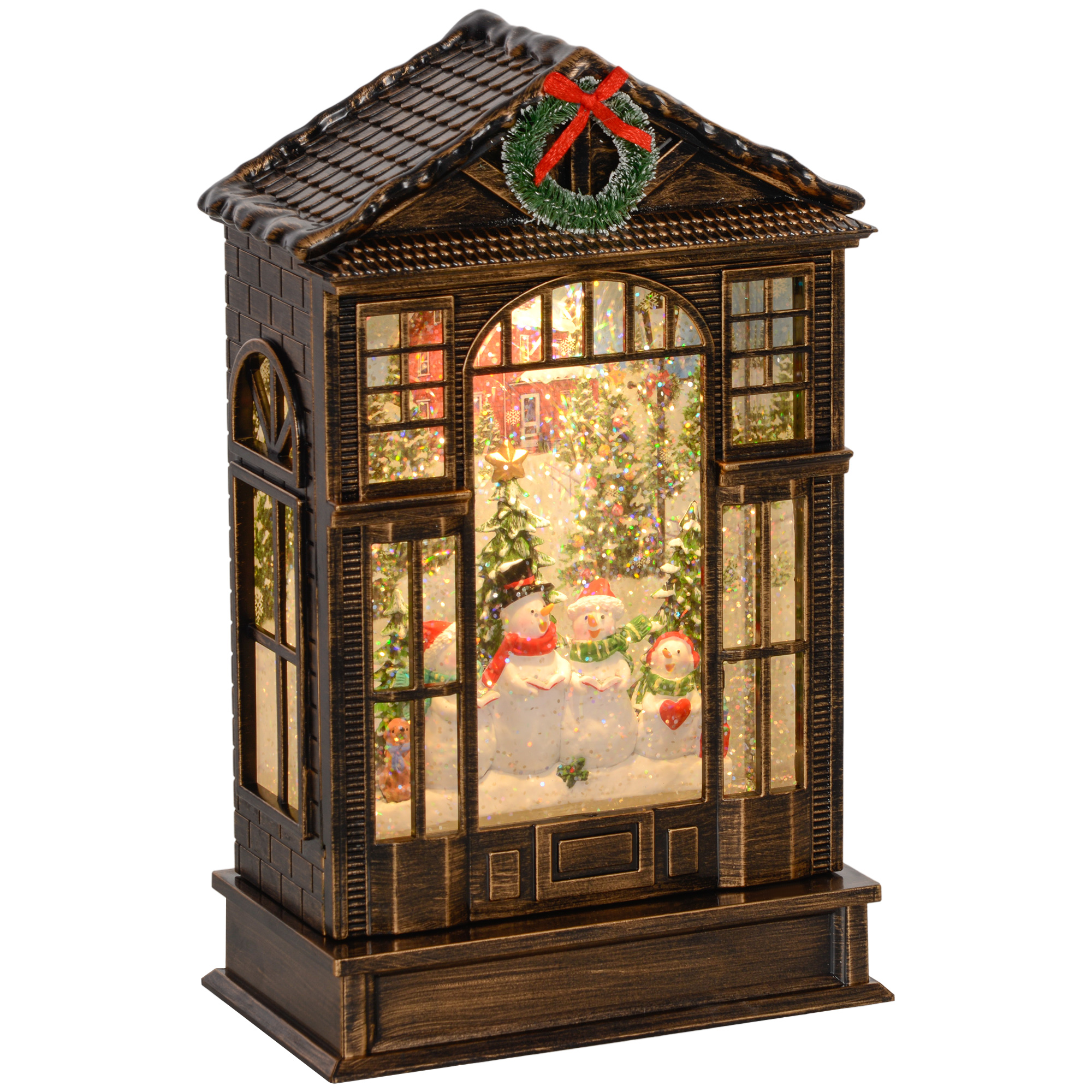 Homcom Bronze Tone Christmas Snow Globe Lantern With Lights, Musical Snow Globe With Swirling Glitter For Holiday Party Gift, | Aosom Uk